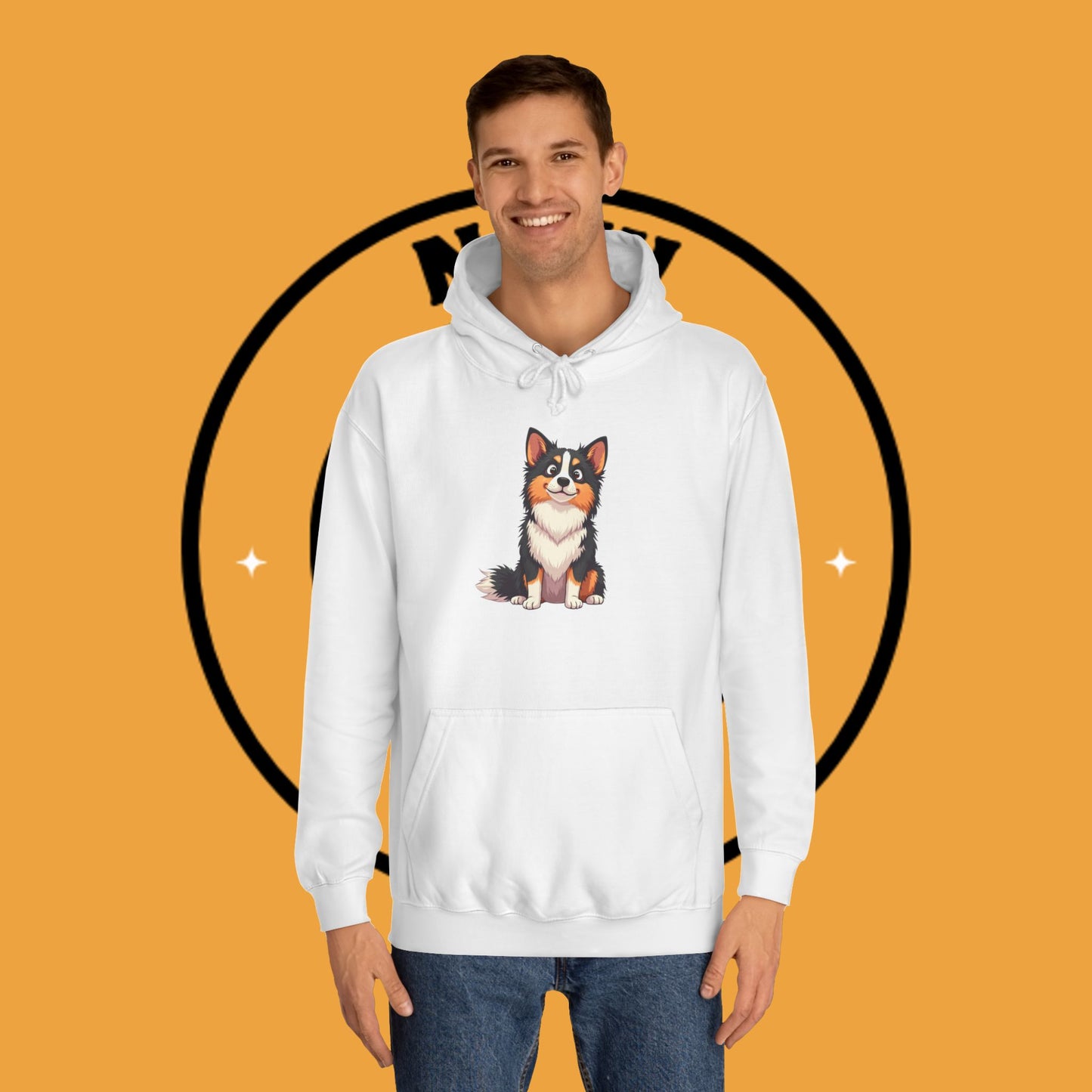 "Cute Tricolor Puppy Hoodie - Adorable Cartoon Dog Design | Kawaii Animal Streetwear for Dog Lovers"