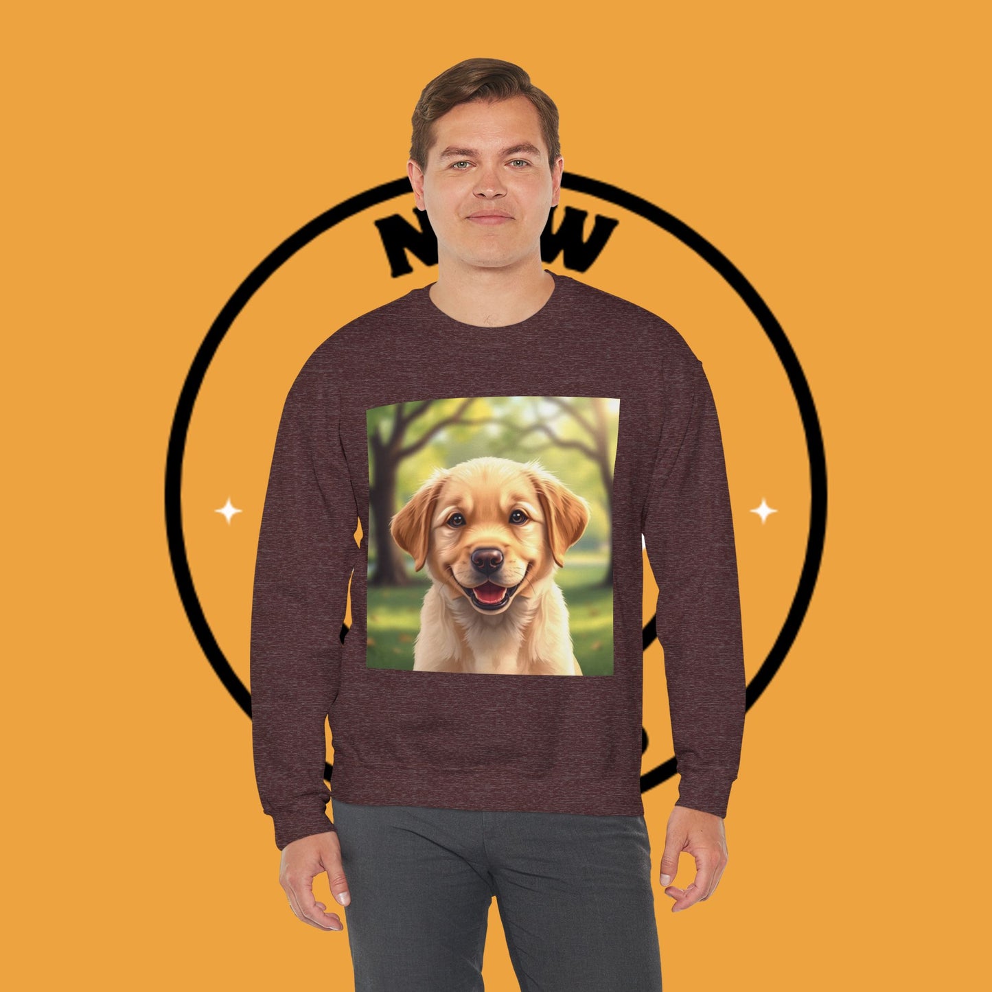 Crewneck Sweatshirt - Adorable Puppy Smiling in the Park - Sweet and Happy Golden Retriever