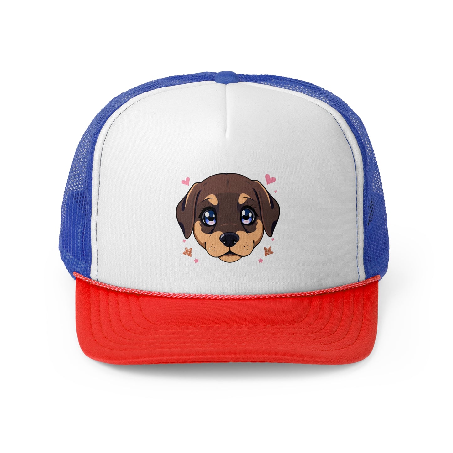 Kawaii Puppy Trucker Cap - Cute Anime Design with Hearts - Adorable Unisex Cap