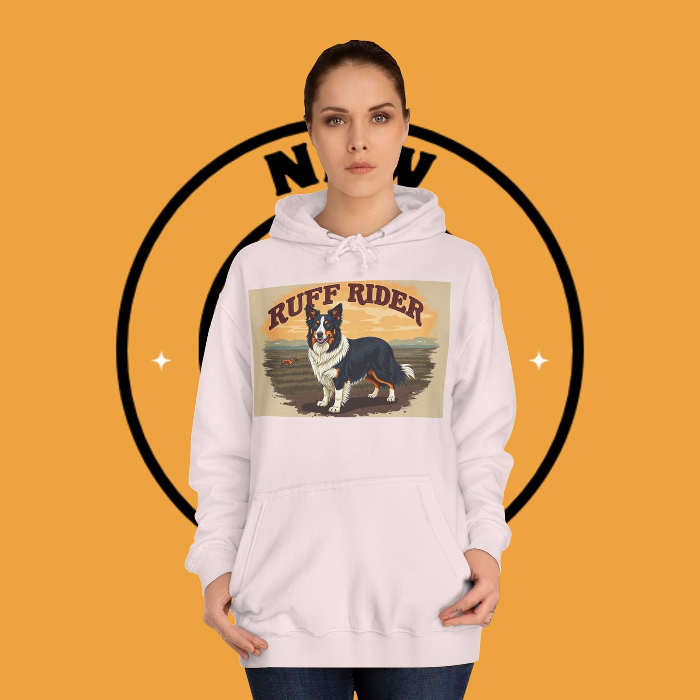 "Ruff Rider Border Collie Hoodie - Vintage Western Dog Lover Sweatshirt | Premium Quality Comfort Wear"