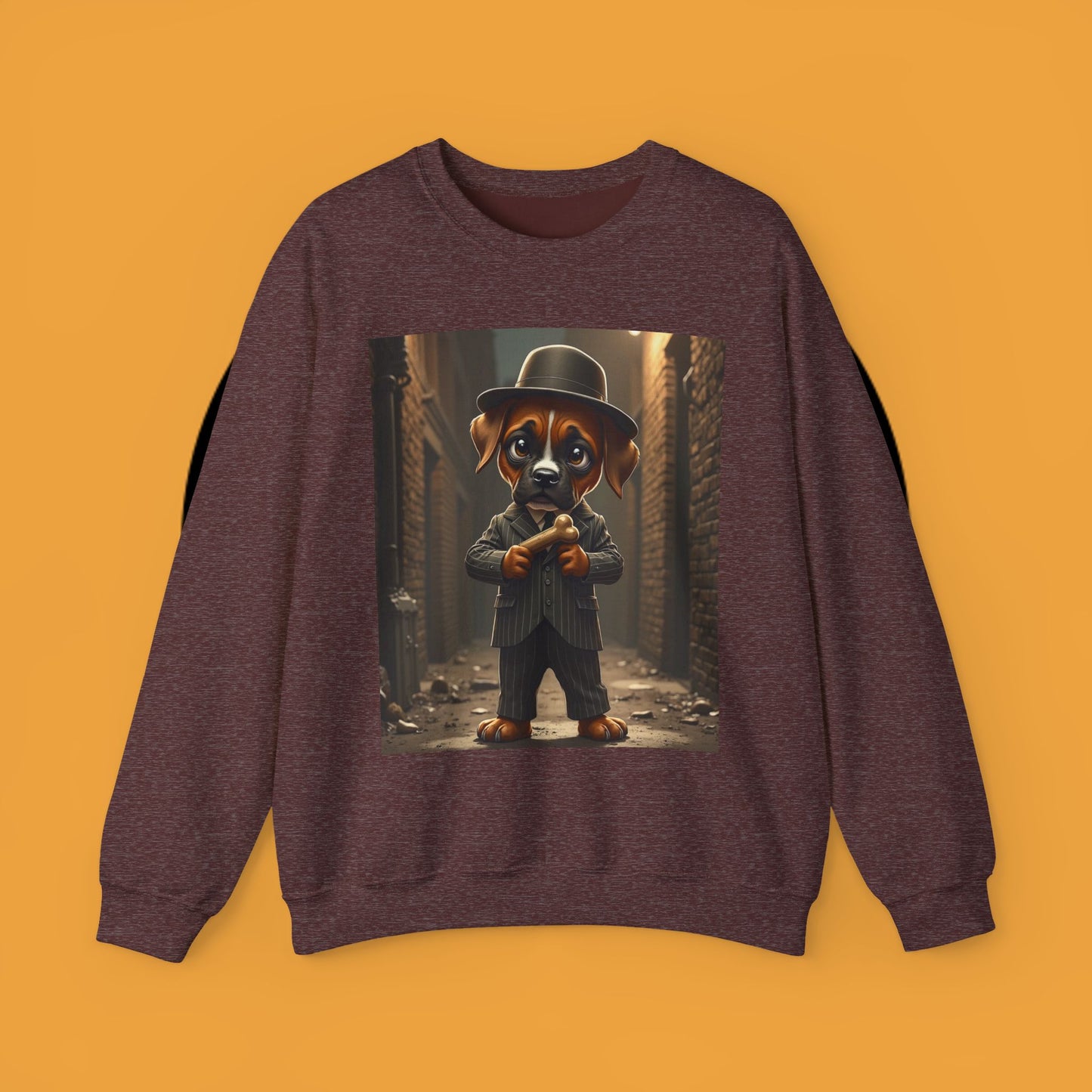 Gangster Puppy Fedora Crewneck Sweatshirt - Vintage Dog Boss Design - Retro Pet Lover Style