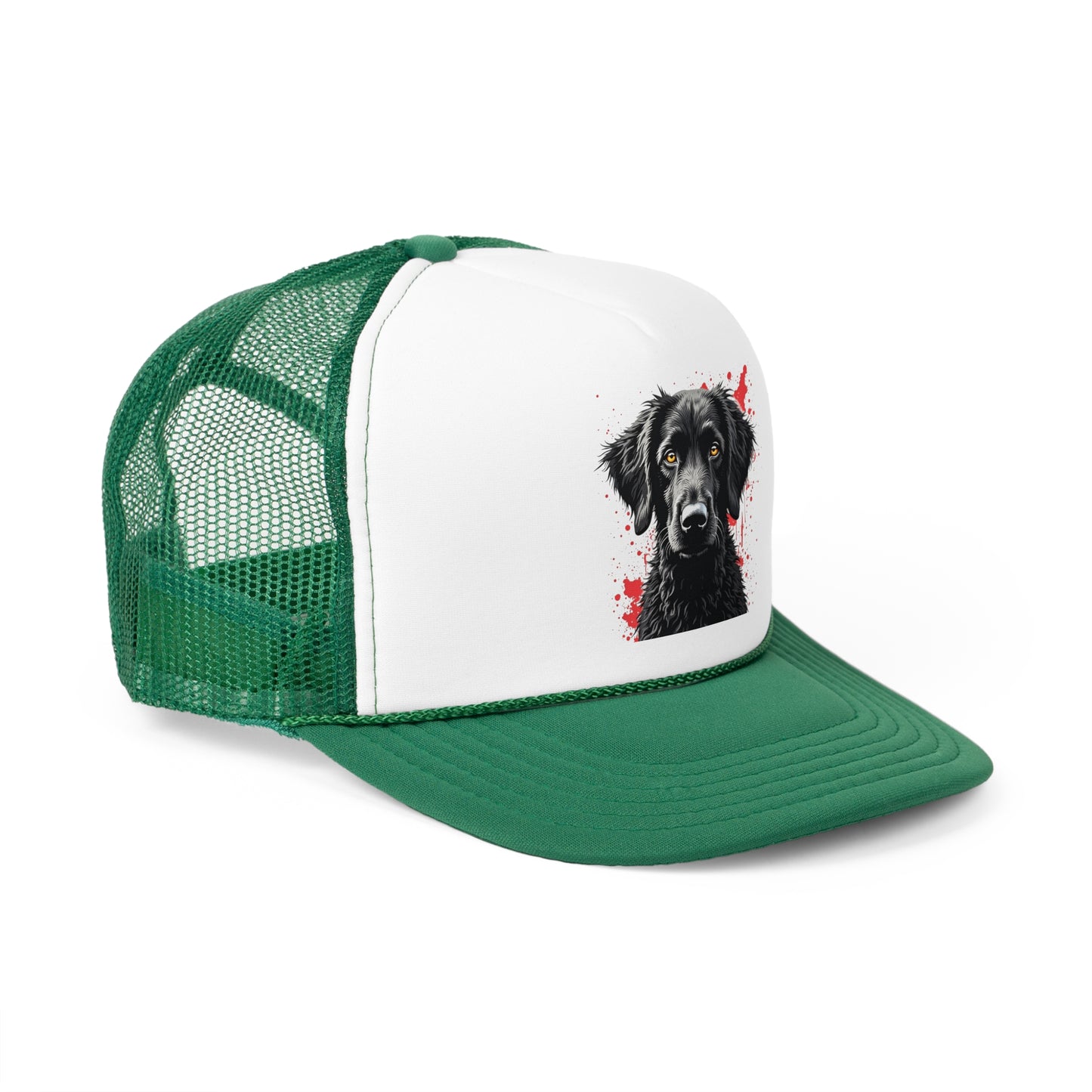 Black Dog Street Art Trucker Cap - Red Splatter Graffiti Design - Unisex Urban Cap