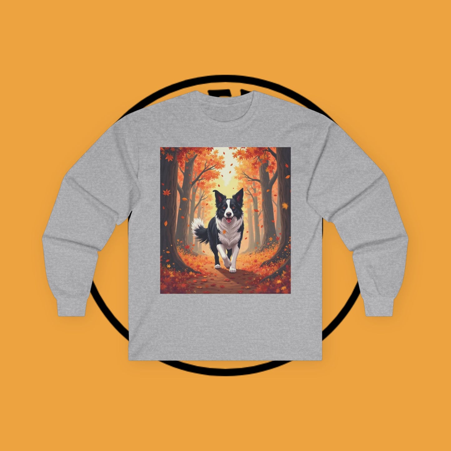 Autumn Border Collie Long Sleeve Tee - Fall Forest Dog Art Shirt | Seasonal Pet Apparel