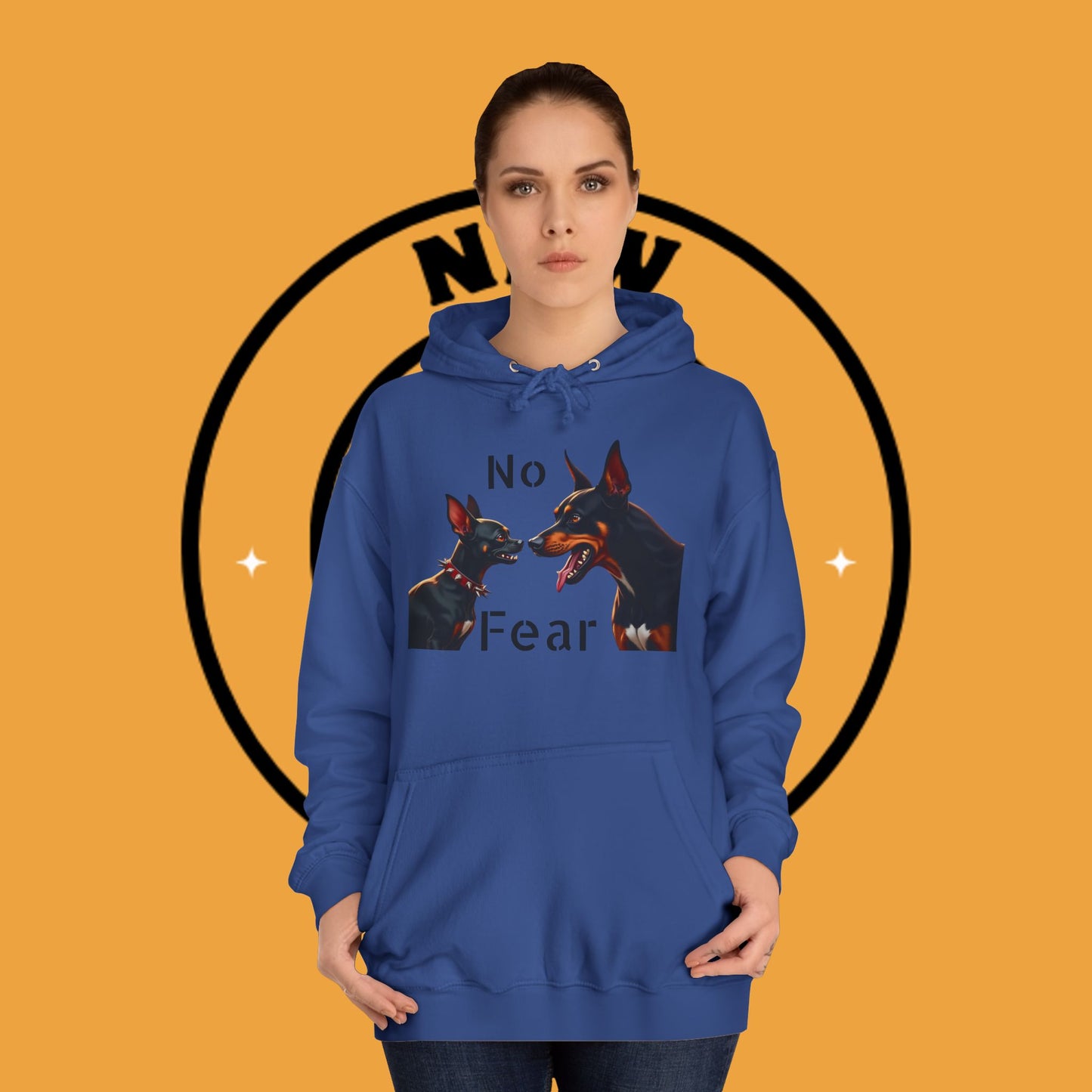"Fearless Chihuahua vs Doberman Hoodie | Small Dog Big Attitude | David Goliath Pet Art | Brave Little Dog Gift"