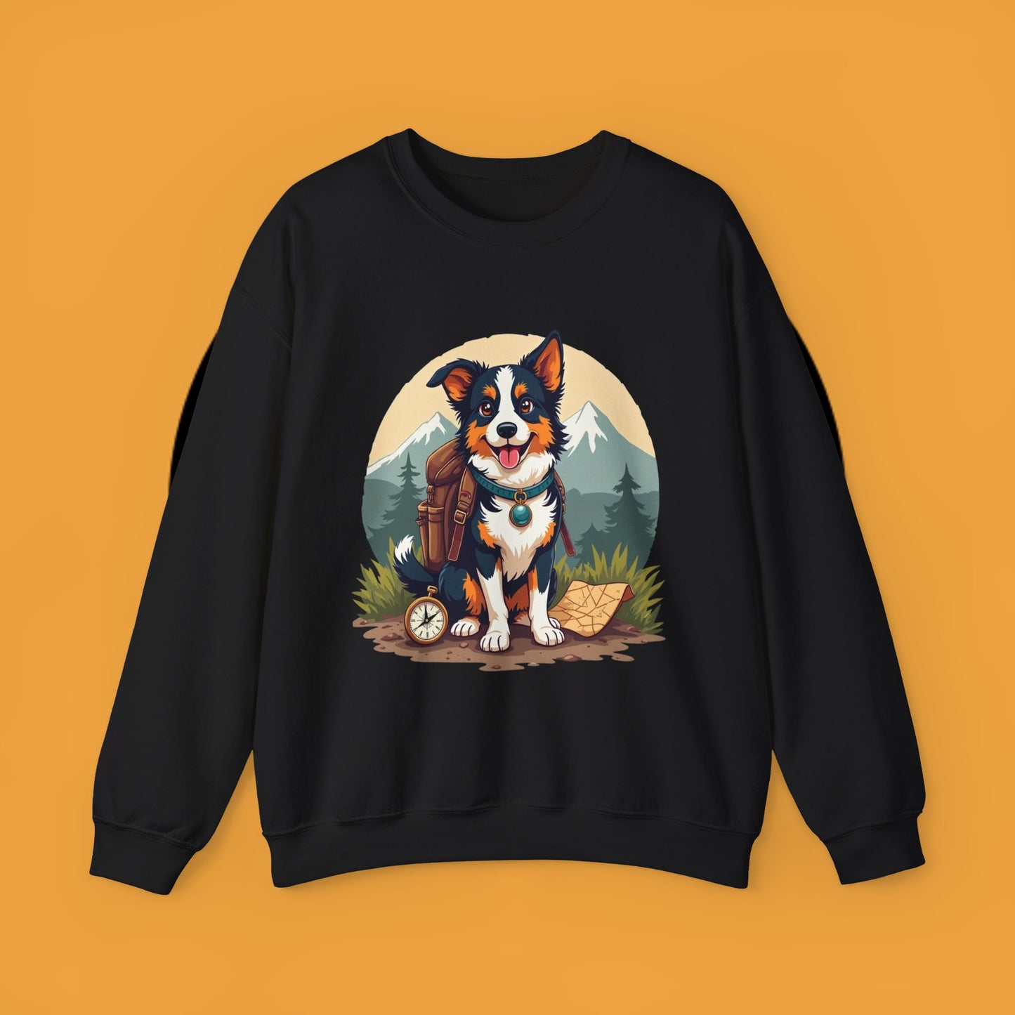 Adventure Dog Hiking Crewneck Sweatshirt - Mountain Explorer Border Collie Design | Outdoor Lover Gift