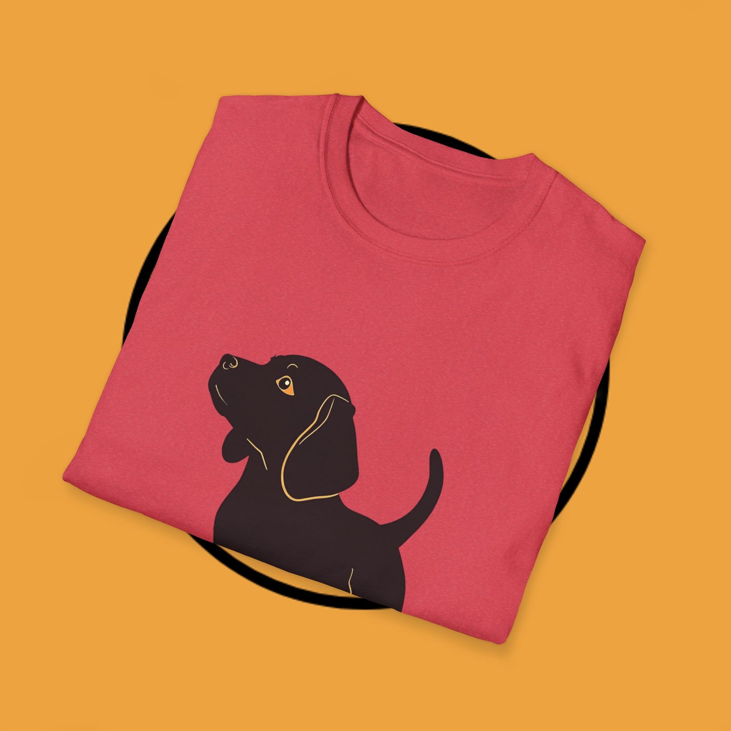 Minimalist Black Beagle Puppy T-Shirt - Simple Dog Silhouette Design | Modern Pet Lover Tee with Gold Accents
