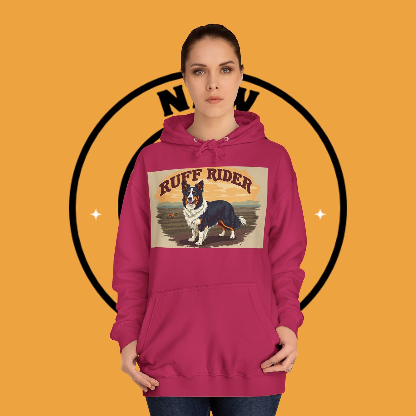 "Ruff Rider Border Collie Hoodie - Vintage Western Dog Lover Sweatshirt | Premium Quality Comfort Wear"
