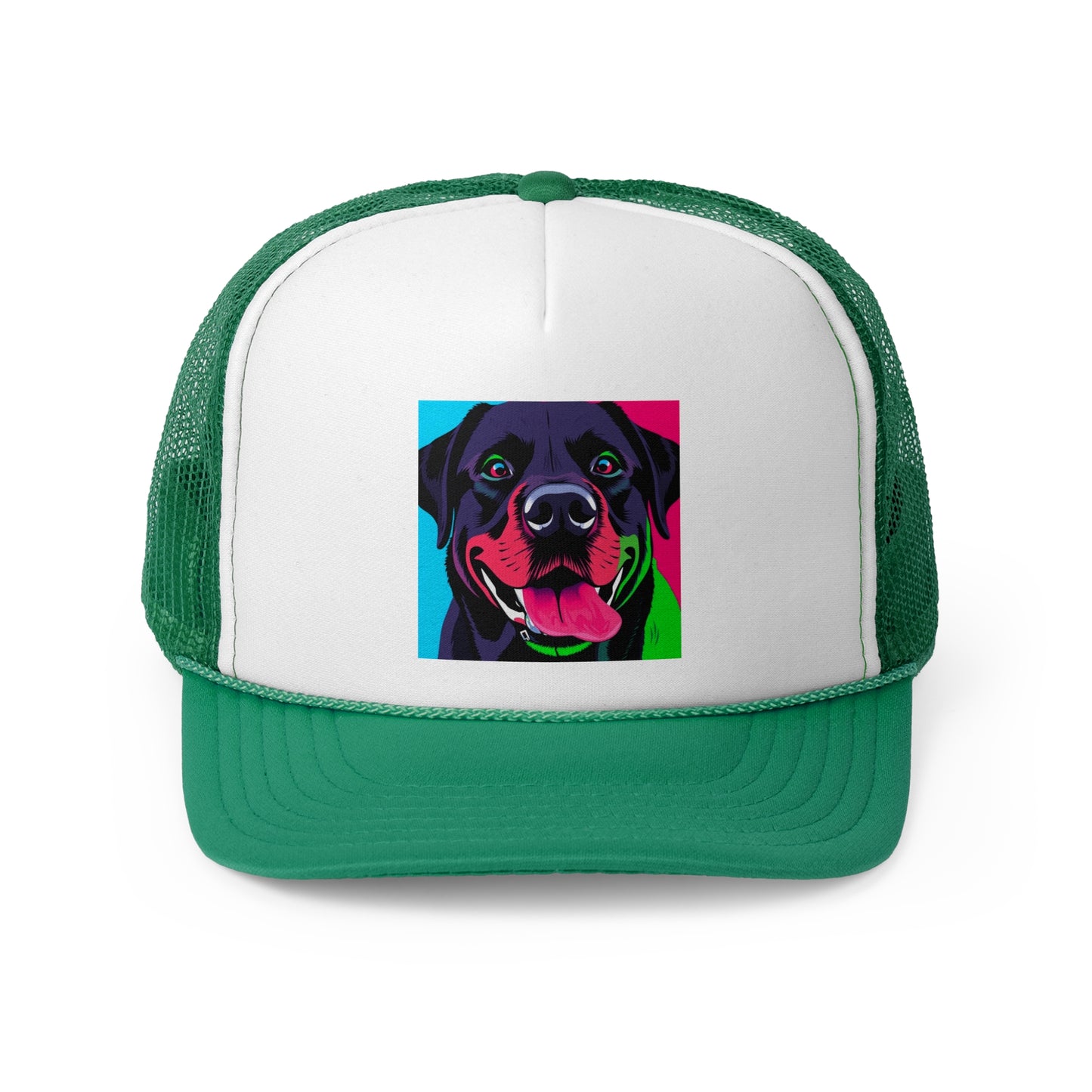 Psychedelic Pop Art Dog Trucker Hat - Vibrant Neon Colors Lab Portrait Cap - Perfect for Pet Lovers