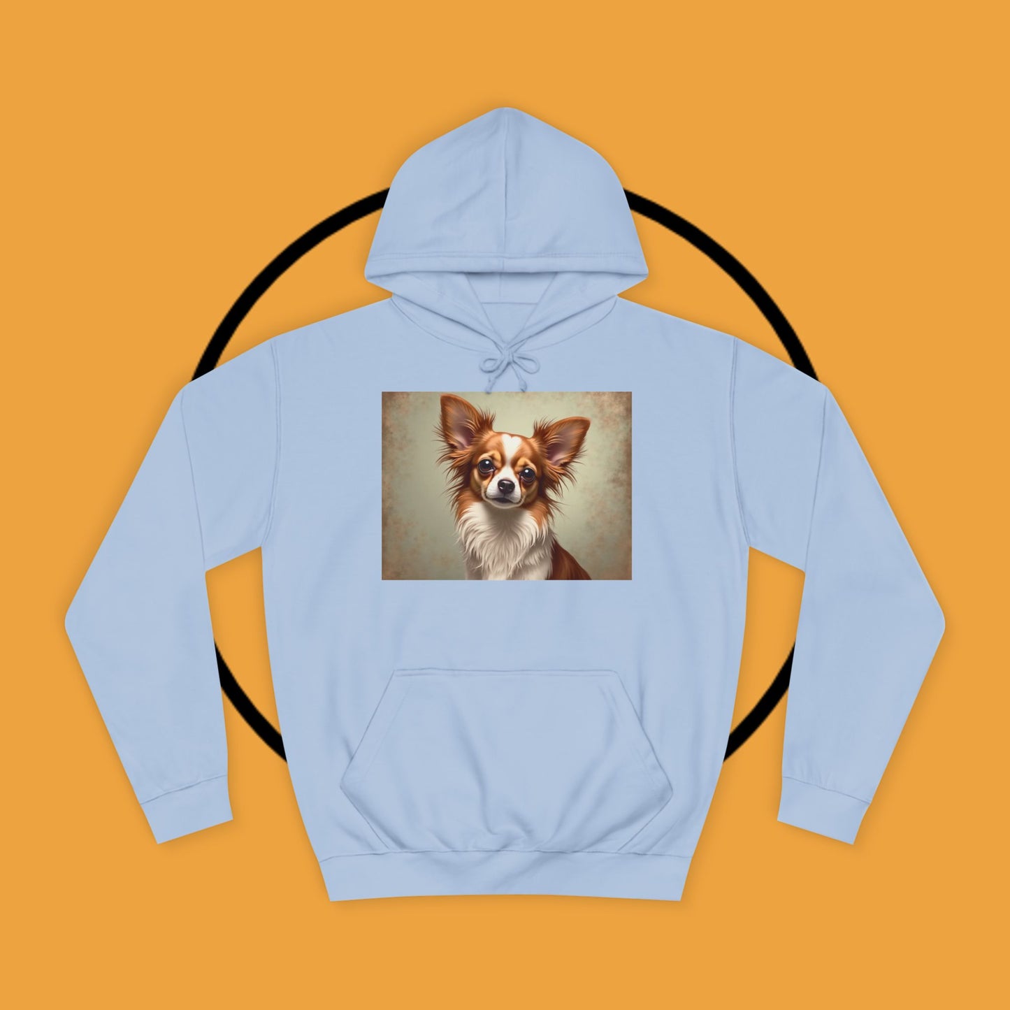 "Long Haired Chihuahua Portrait Hoodie | Elegant Pet Art | Classic Dog Painting Style | Beautiful Chihuahua Gift"