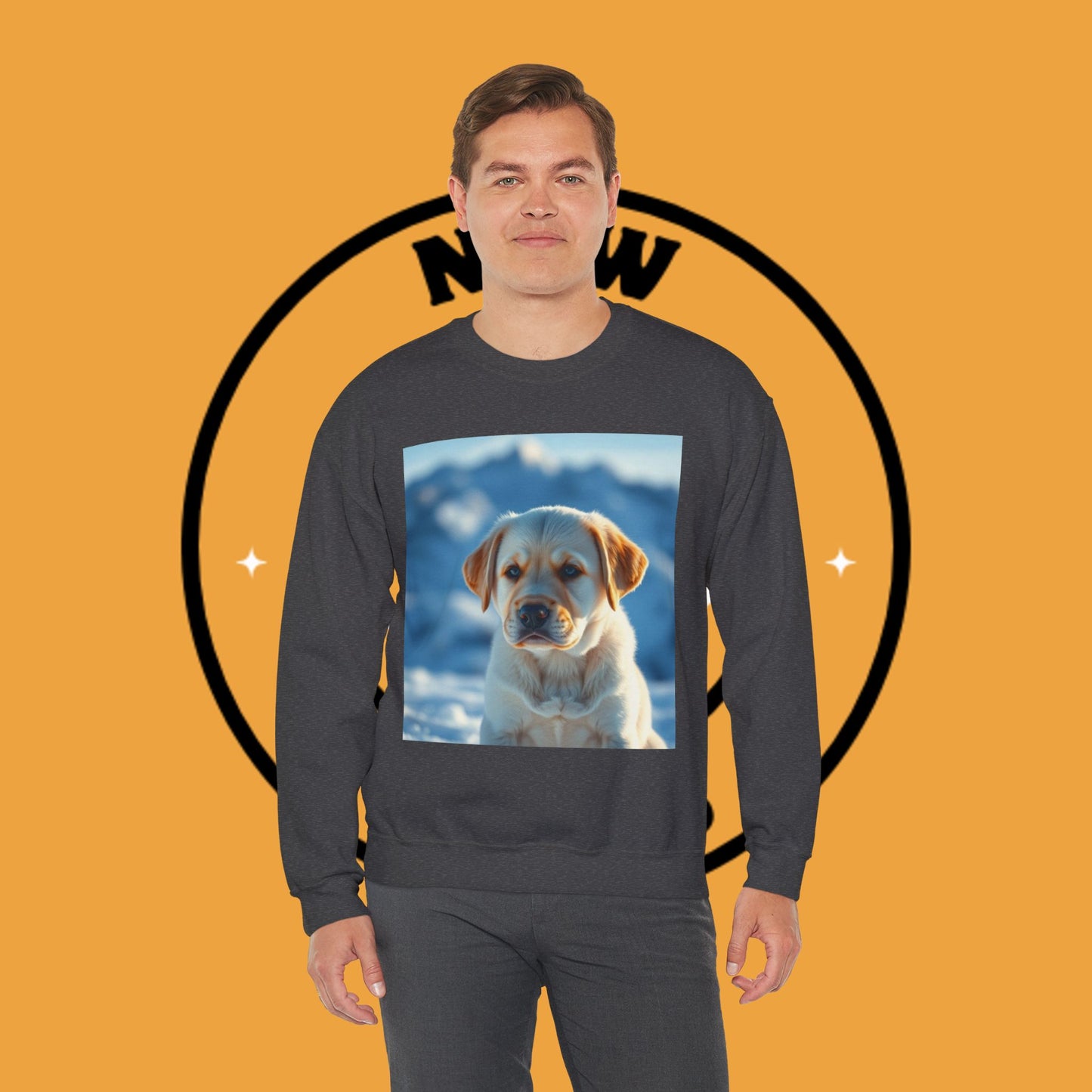 Crewneck Sweatshirt - Cute Labrador Puppy with Blue Eyes - Adorable Dog Portrait in Snow