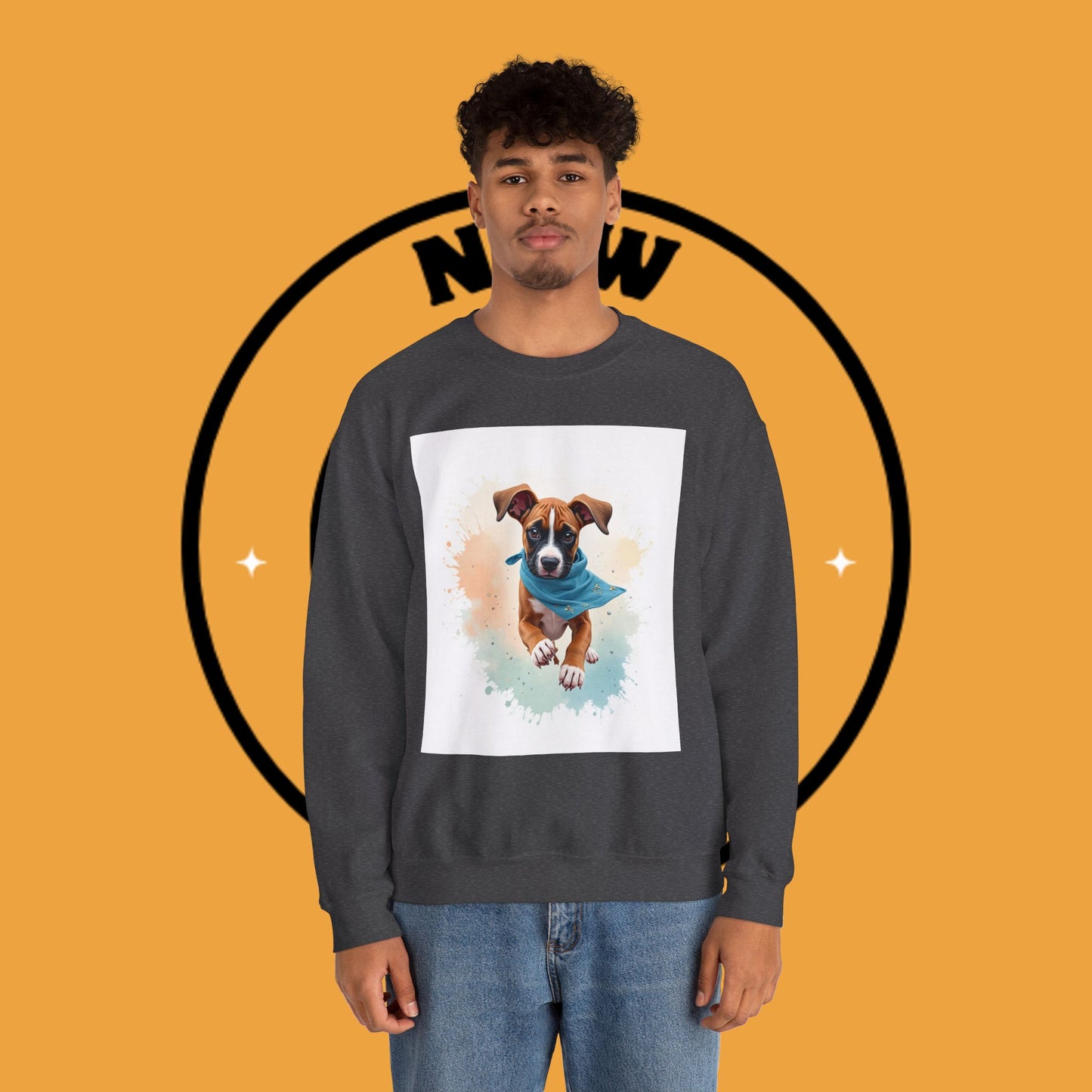 Watercolor Puppy Bandana Crewneck Sweatshirt - Artistic Dog Portrait - Unique Pet Lover Gift