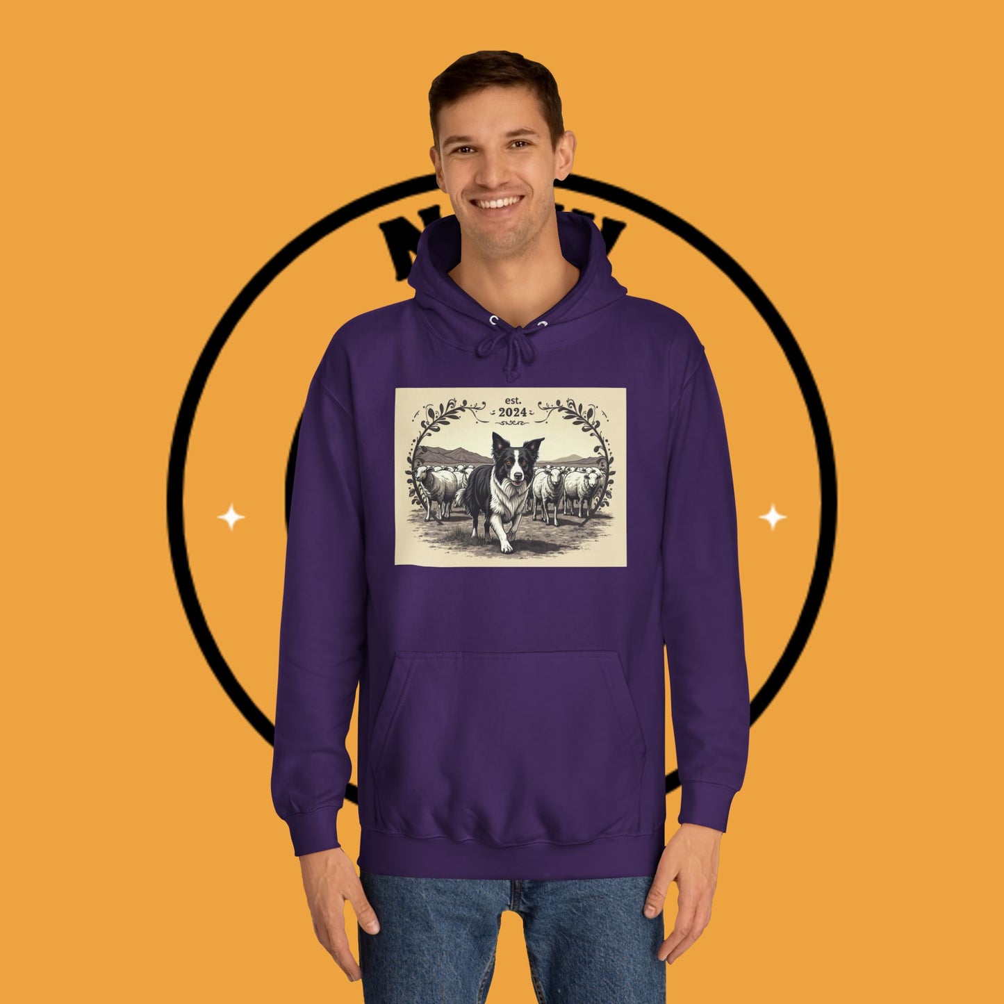 "Border Collie Sheep Herding Hoodie - Vintage Farm Life Est. 2024 Sweatshirt | Premium Pastoral Dog Design"