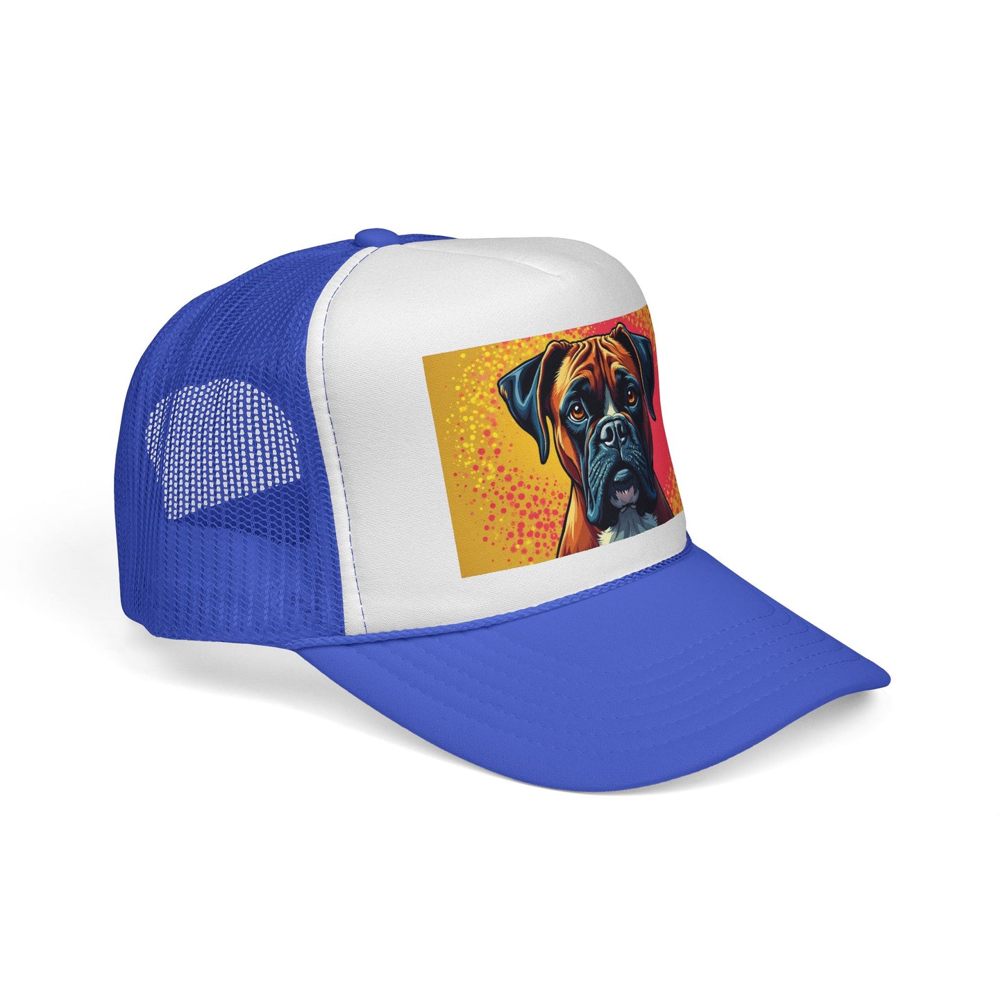 "Pop Art Boxer Dog Trucker Cap - Vibrant Colorful Design | Artistic Snapback Hat | Retro Street Style Baseball Cap for Dog Lovers"