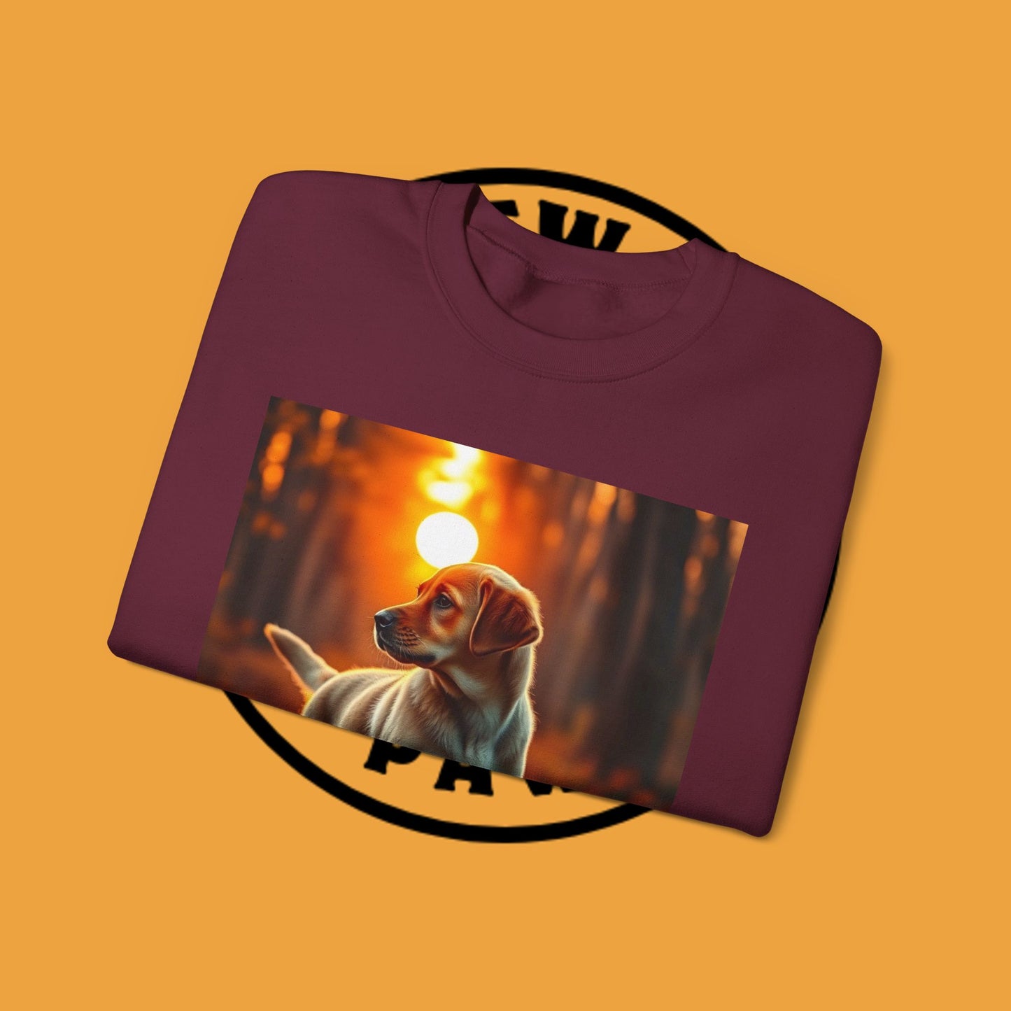 Crewneck Sweatshirt - Labrador Puppy in Autumn Forest with Golden Sunset Light Design