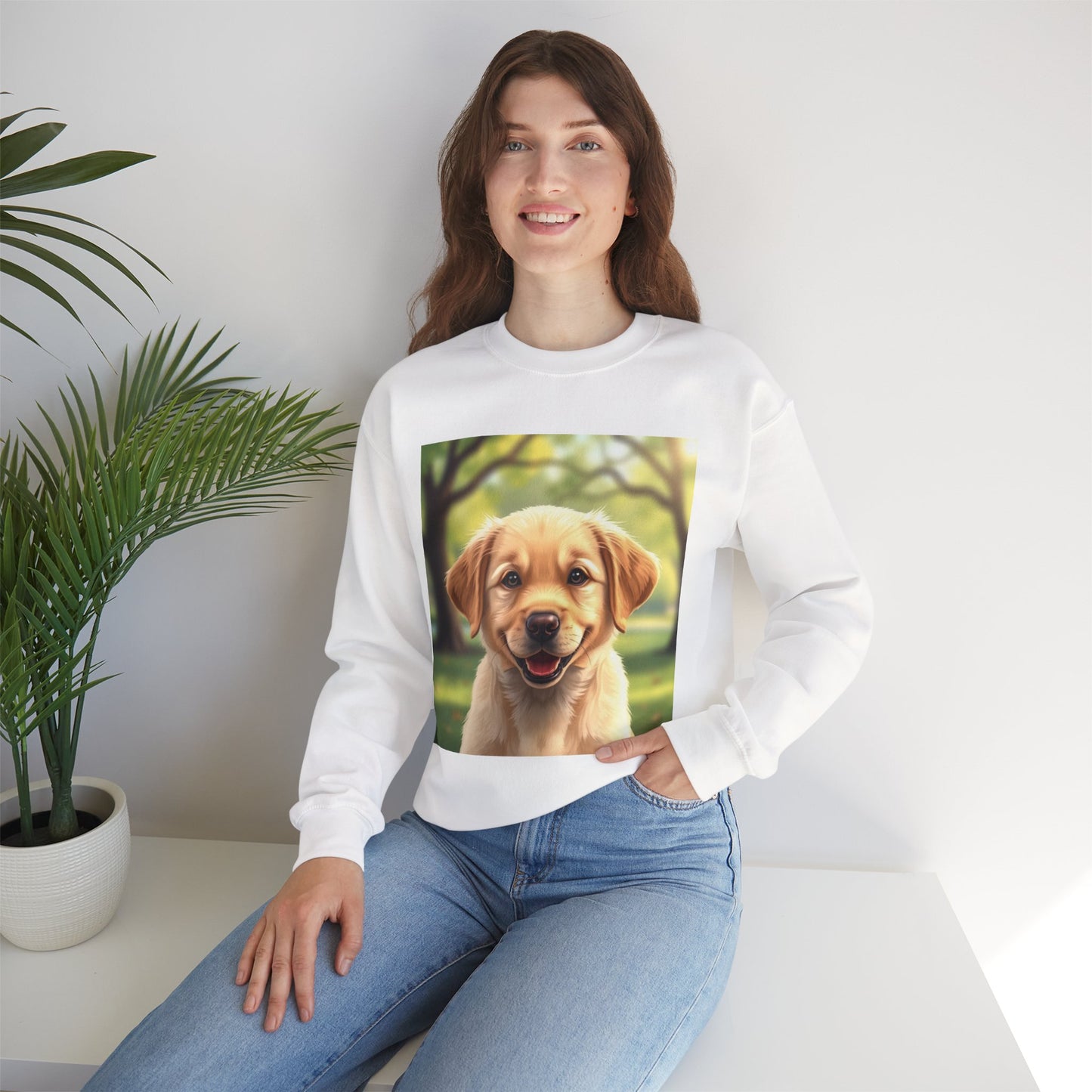Crewneck Sweatshirt - Adorable Puppy Smiling in the Park - Sweet and Happy Golden Retriever