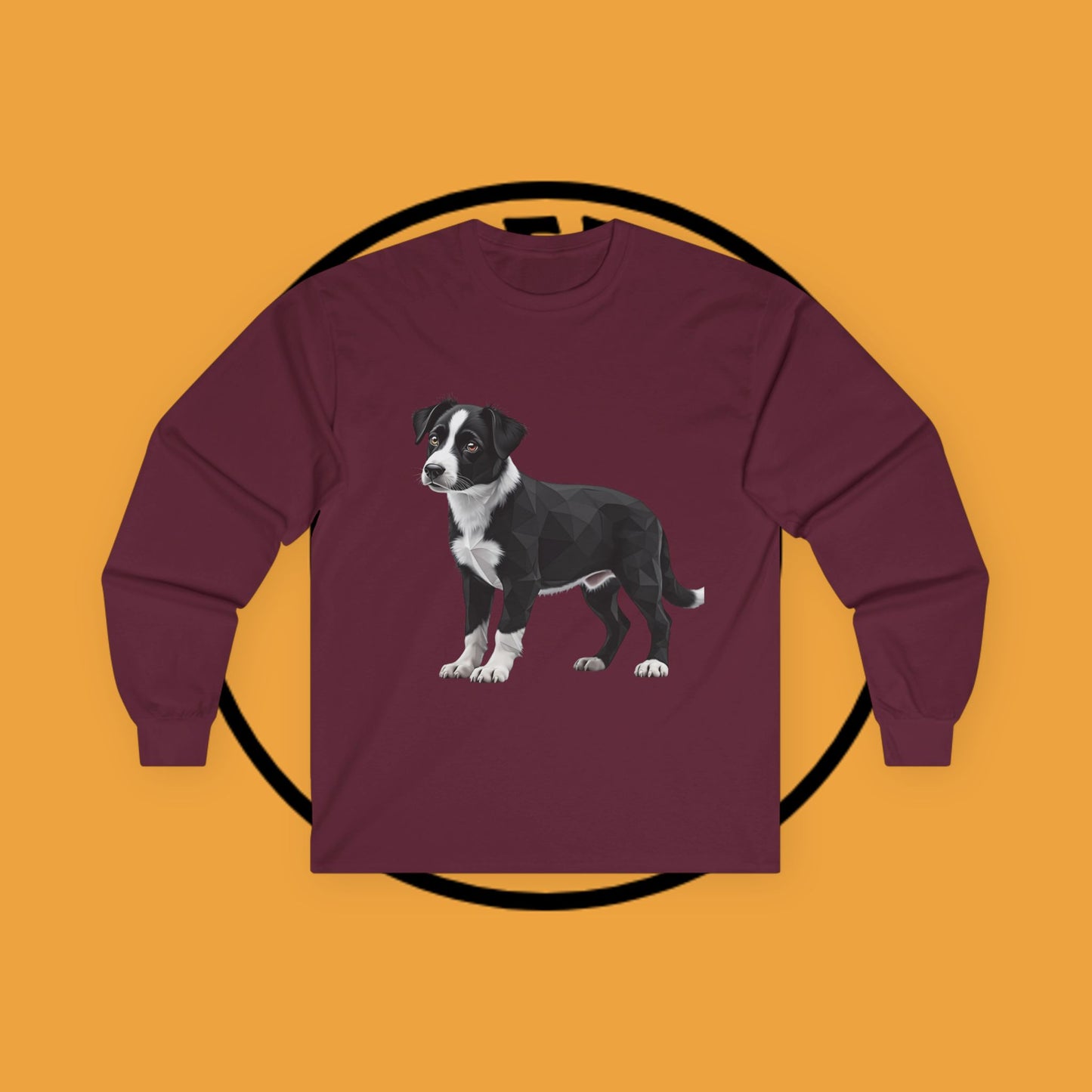 Geometric Border Collie Puppy Long Sleeve Tee - Low Poly Dog Art Shirt | Modern Pet Apparel