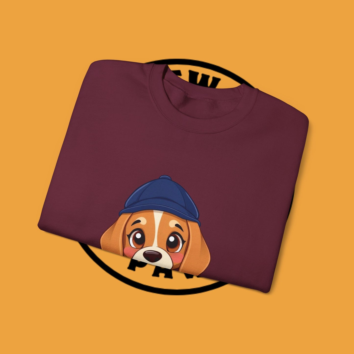 Beagle Puppy Crewneck Sweatshirt with Hat - Adorable Kawaii Dog Design