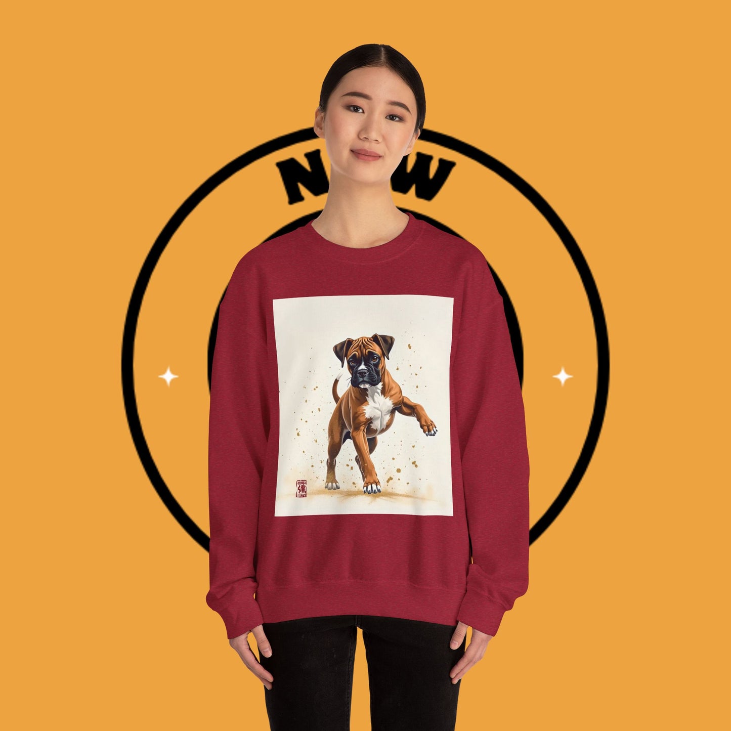 Running Boxer Puppy Crewneck Sweatshirt | Artistic Dog Lover Gift | Dynamic Movement Design