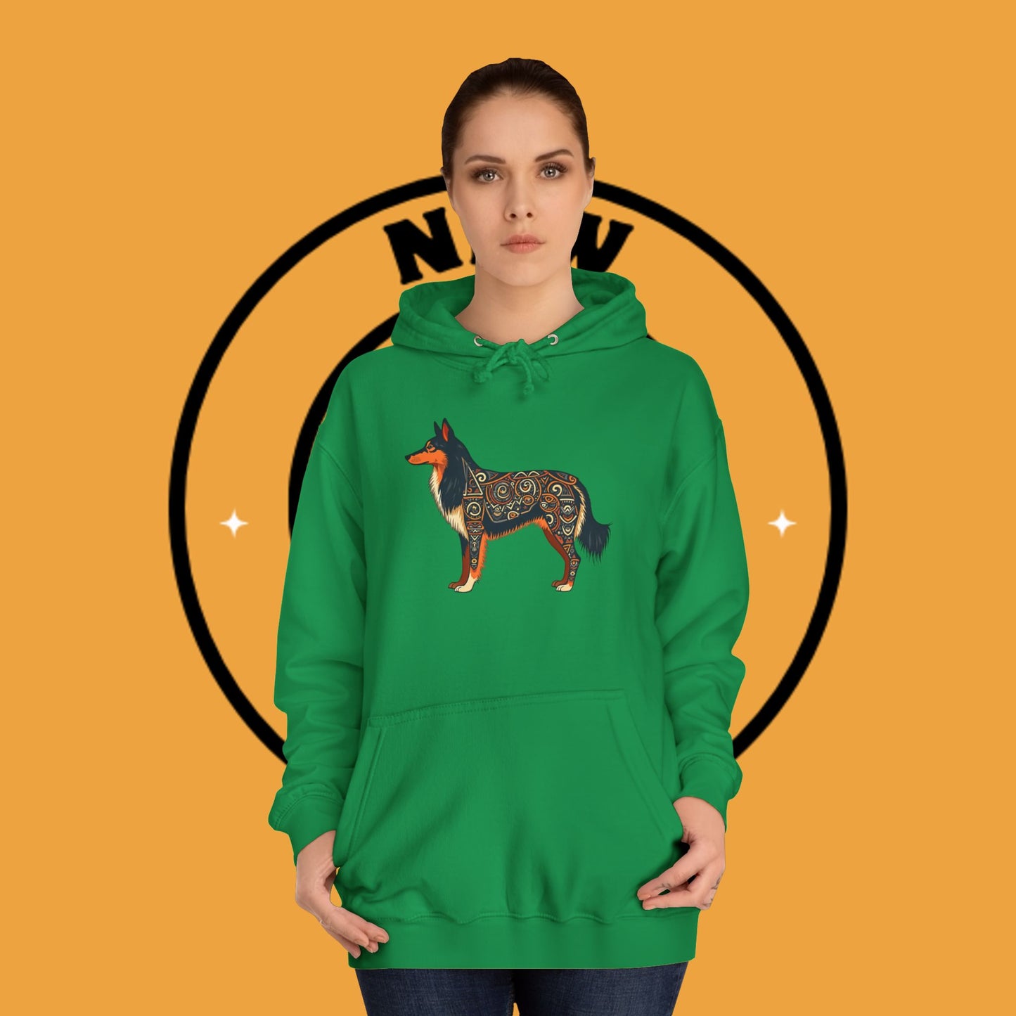 "Tribal Border Collie Mandala Hoodie - Sacred Geometry Dog Art Sweatshirt | Spiritual Celtic Design"