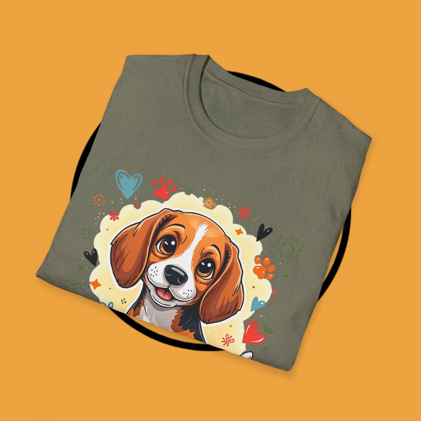 Adorable Beagle Puppy with Hearts & Paws T-Shirt - Cute Dog Love Design Graphic Tee