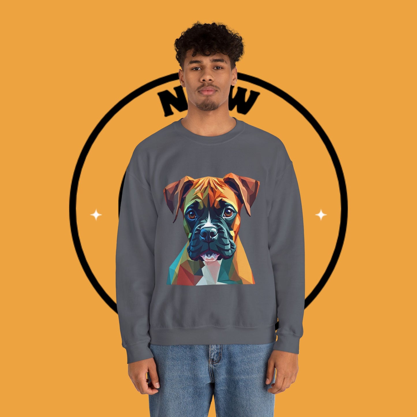 Geometric Boxer Dog Crewneck Sweatshirt - Polygon Art Pet Portrait - Modern Design Lover Gift