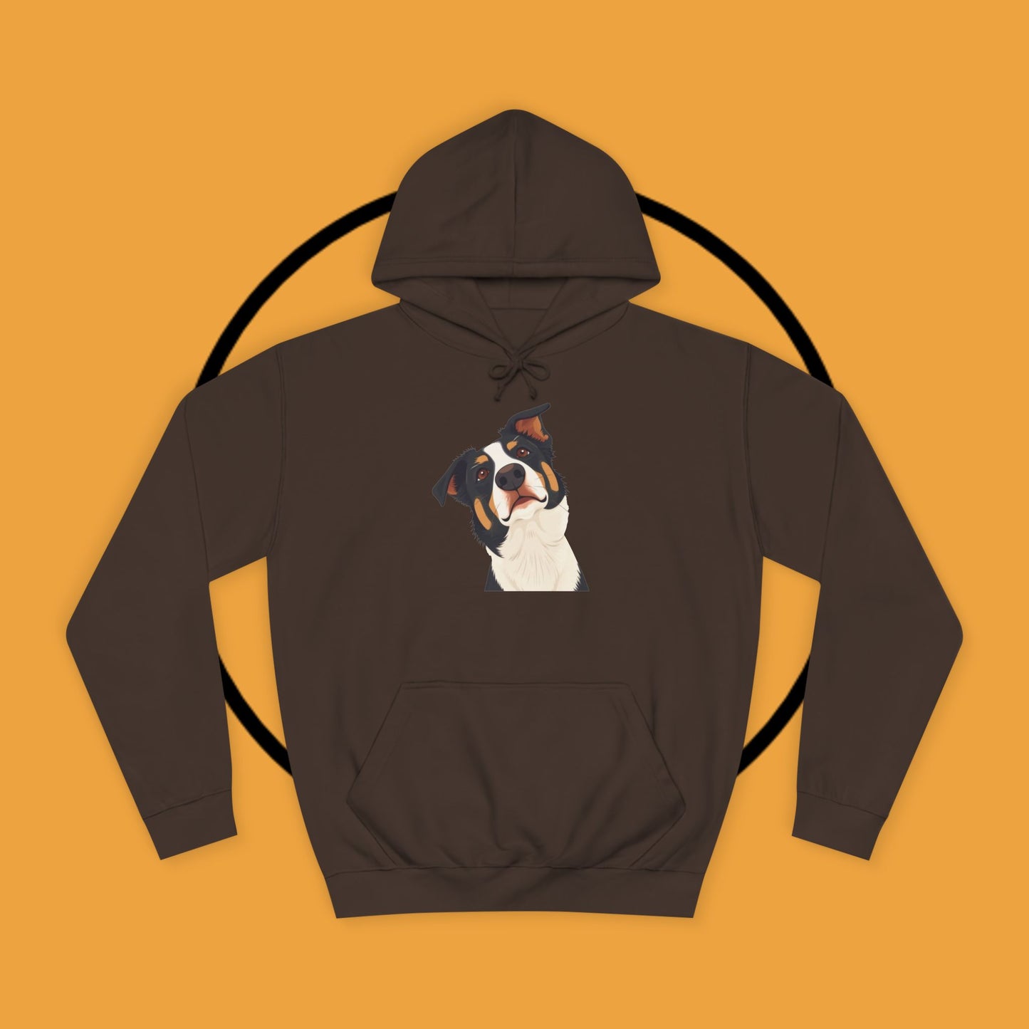 "Happy Border Collie Hoodie - Playful Cartoon Dog with Tilted Head Design | Cute Animal Streetwear"