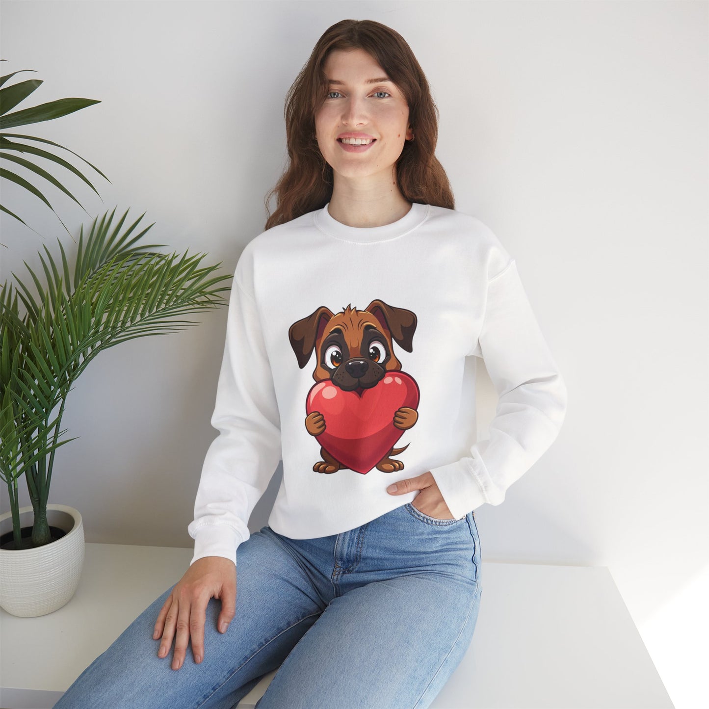 Adorable Puppy Love Heart Crewneck Sweatshirt - Perfect Gift for Dog Lovers