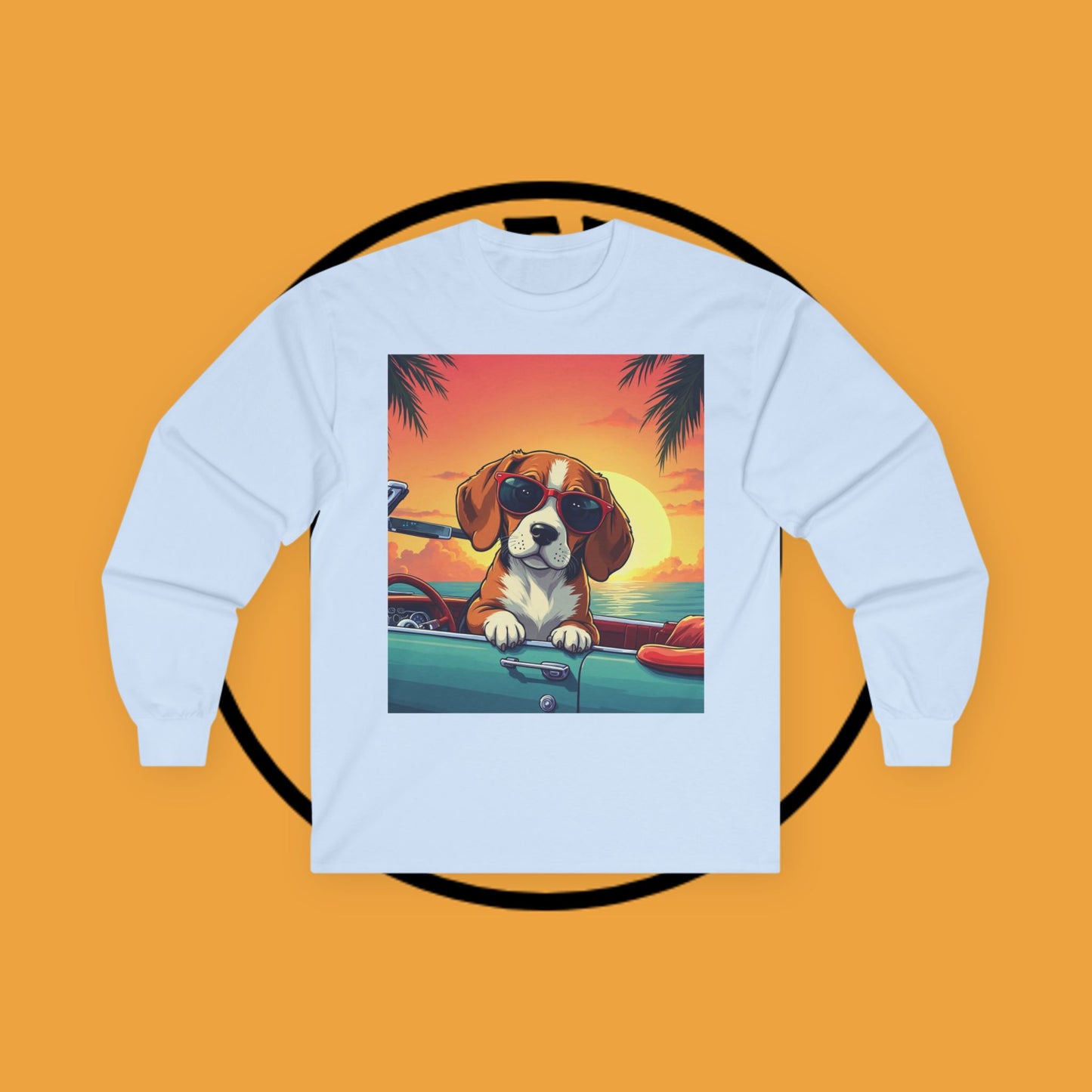 Cool Beagle Dog Sunglasses Vintage Car Long Sleeve Beach Tee