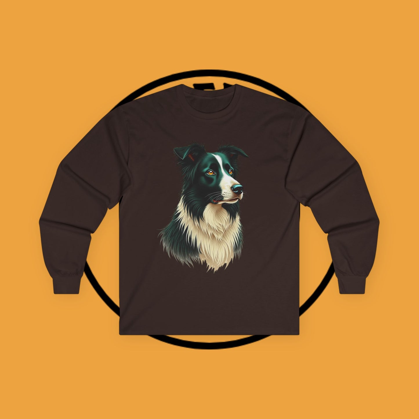 "Majestic Border Collie Portrait Long Sleeve Tee - Realistic Dog Art Shirt - Premium Canine Breed Apparel"