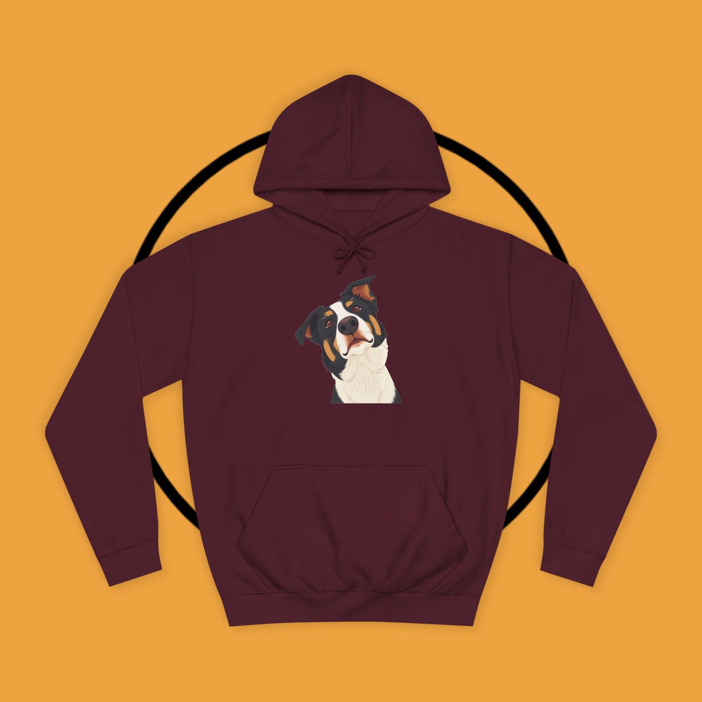 "Happy Border Collie Hoodie - Playful Cartoon Dog with Tilted Head Design | Cute Animal Streetwear"