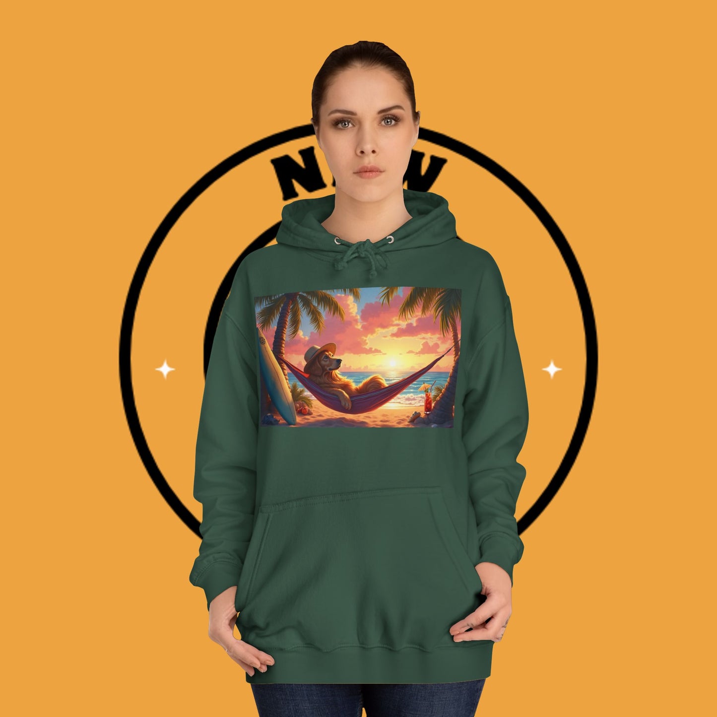 Beachside Bliss Golden Retriever Hammock Hoodie - Unisex Hoodies
