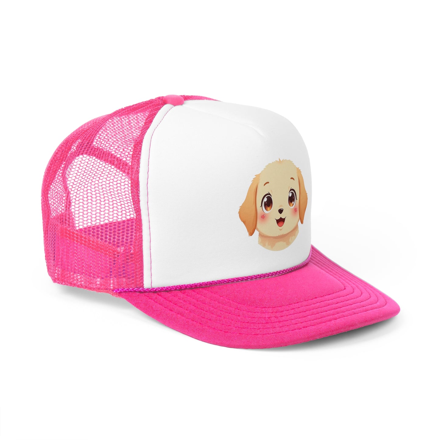 Kawaii Golden Puppy Trucker Cap - Super Cute Chibi Anime Design - Unisex Cute Cap