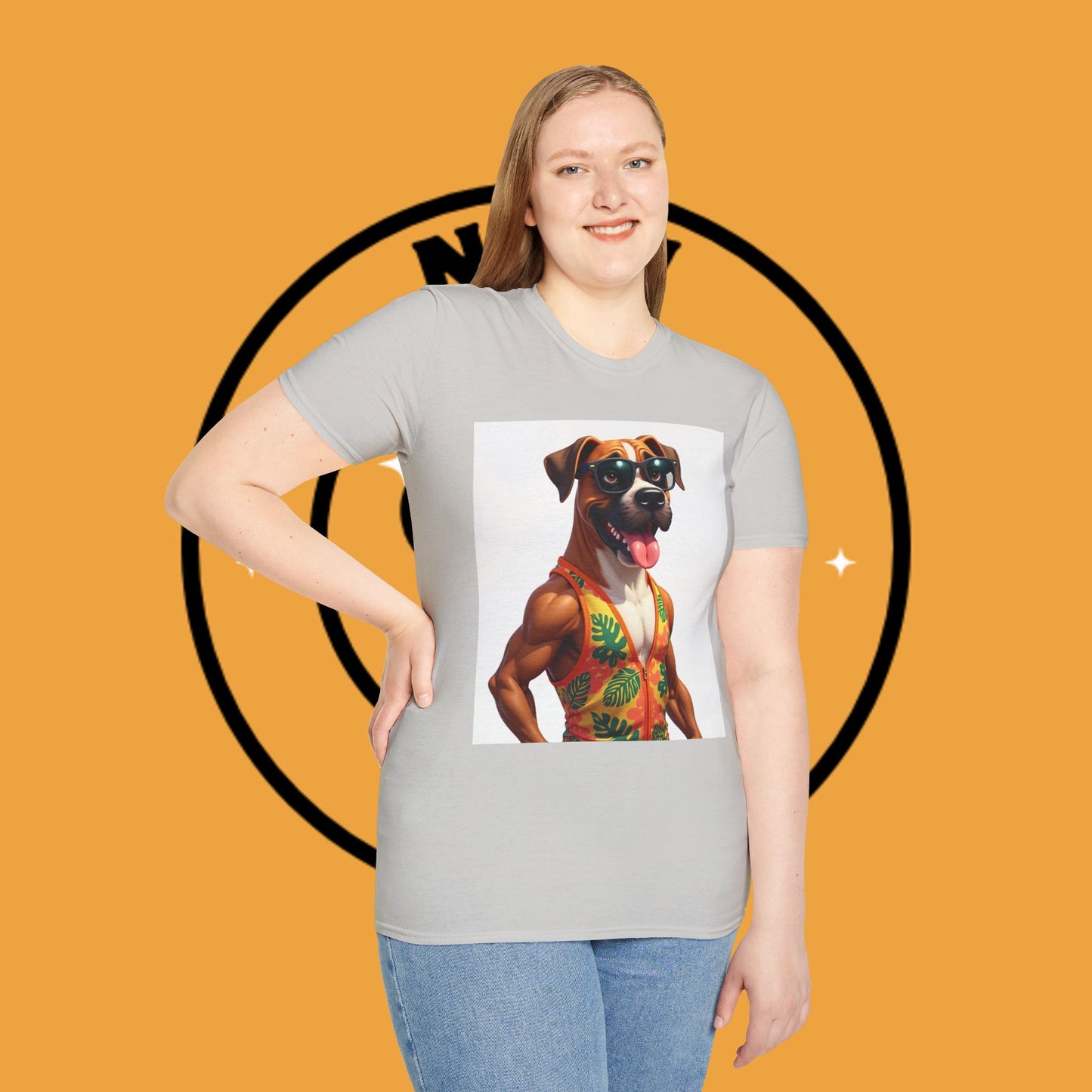 "Buff Beach Boxer" Summer Vacation T-Shirt / Buff Boxer Dog T-Shirt - Funny Muscular Beach Dog Tee
