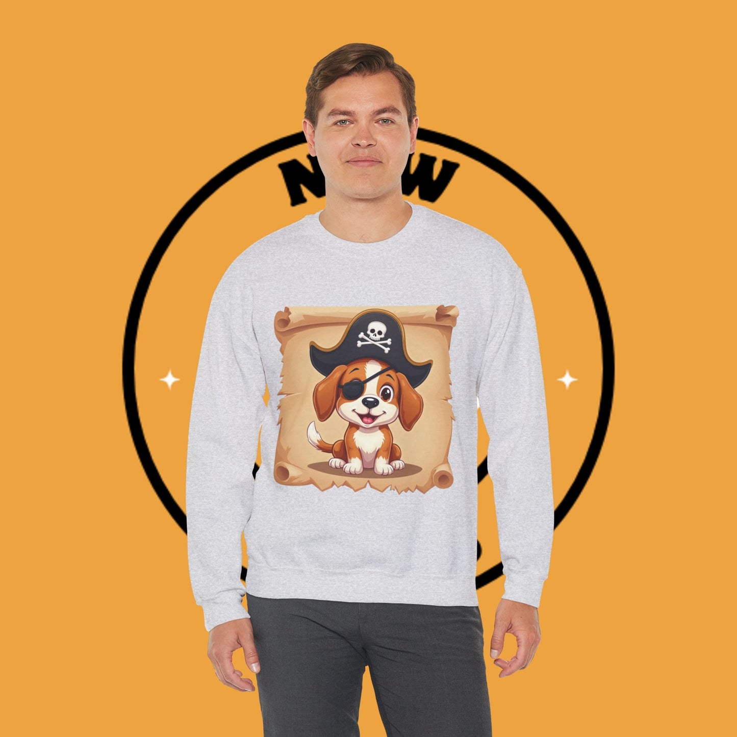 Pirate Dog Crewneck Sweatshirt - Buccaneer Beagle Design with Patch and Hat