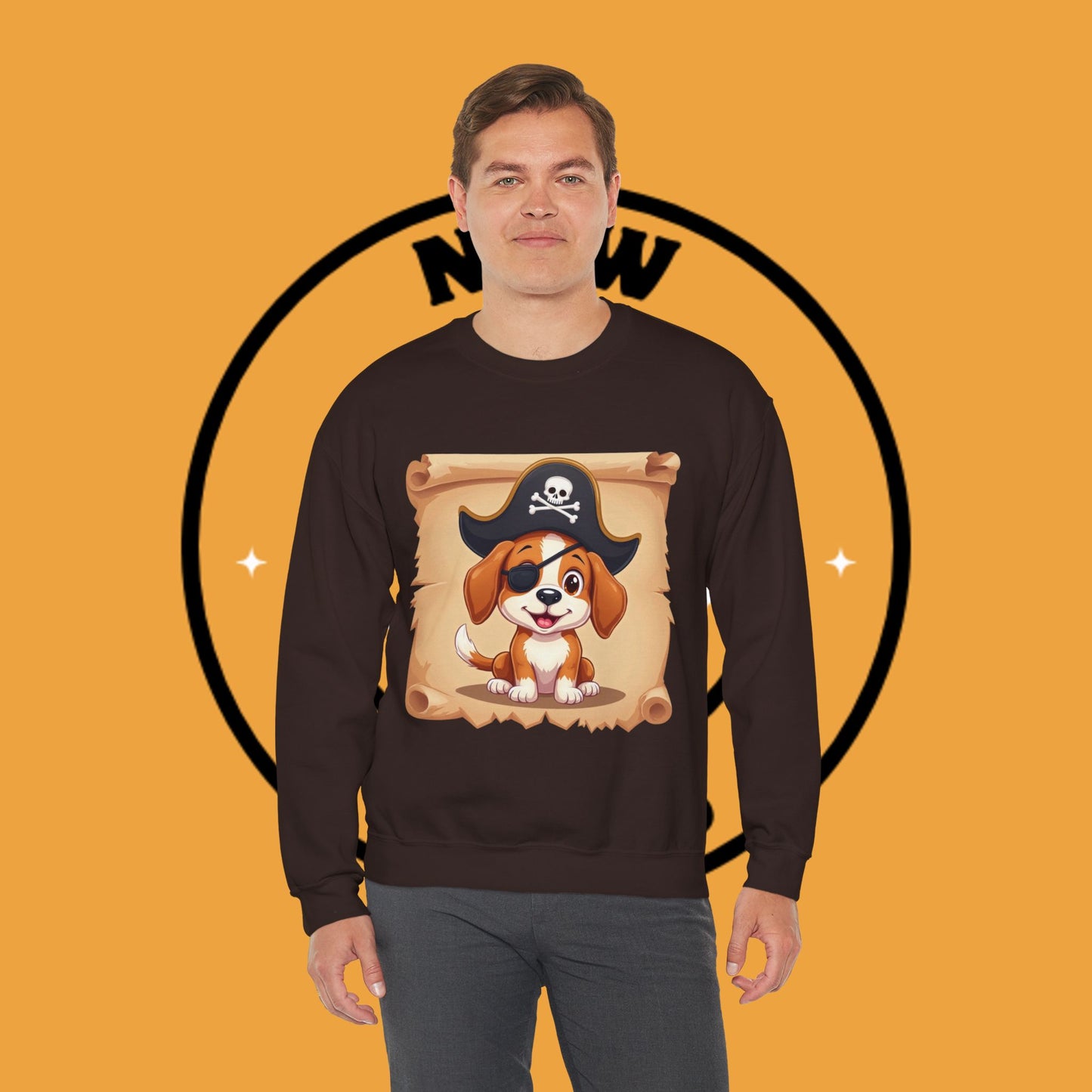 Pirate Dog Crewneck Sweatshirt - Buccaneer Beagle Design with Patch and Hat