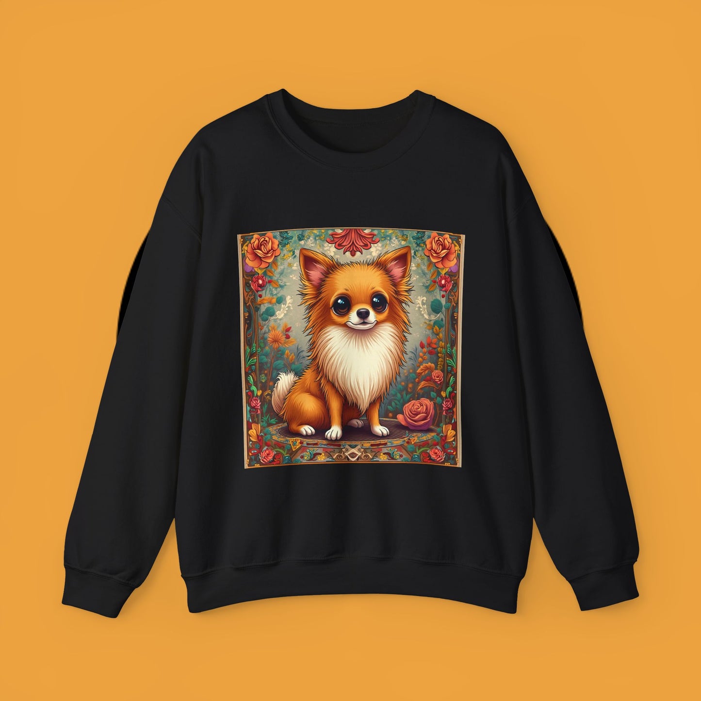Victorian Chihuahua Garden Sweatshirt | Ornate Floral Dog Portrait | Botanical Pet Art Design