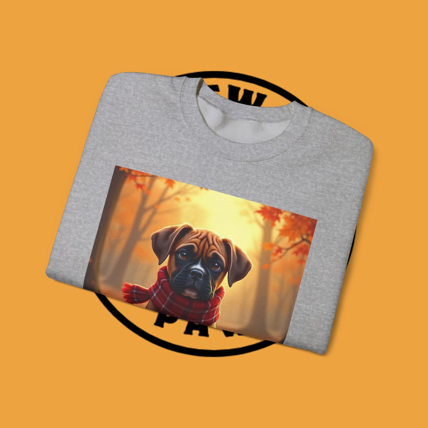 Cute Boxer Puppy Autumn Crewneck Sweatshirt | Fall Dog Lover Gift | Cozy Plaid Scarf Design