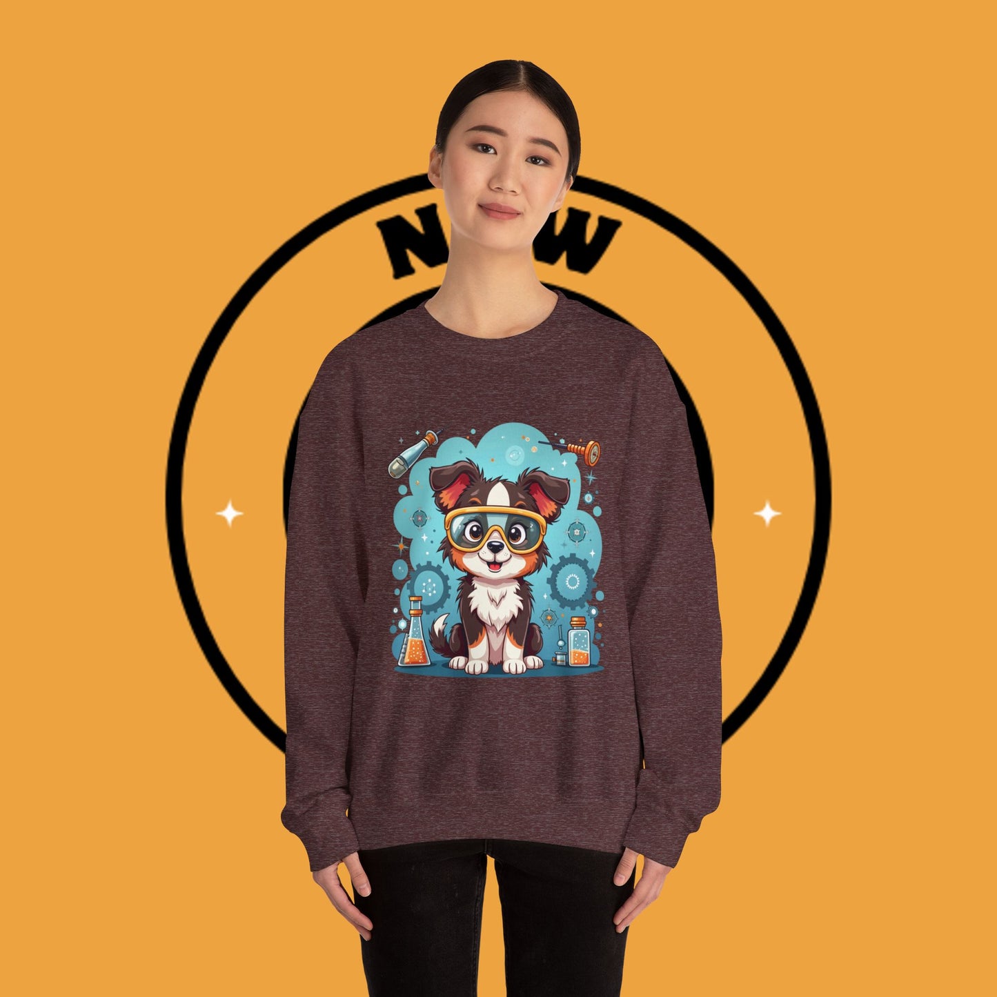 Science Dog Crewneck Sweatshirt - Cute Puppy Scientist with Lab Goggles Design | STEM Lover Gift