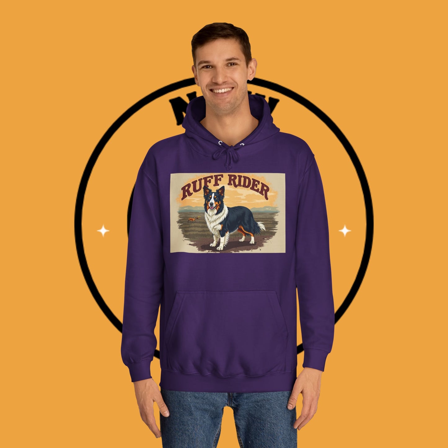 "Ruff Rider Border Collie Hoodie - Vintage Western Dog Lover Sweatshirt | Premium Quality Comfort Wear"