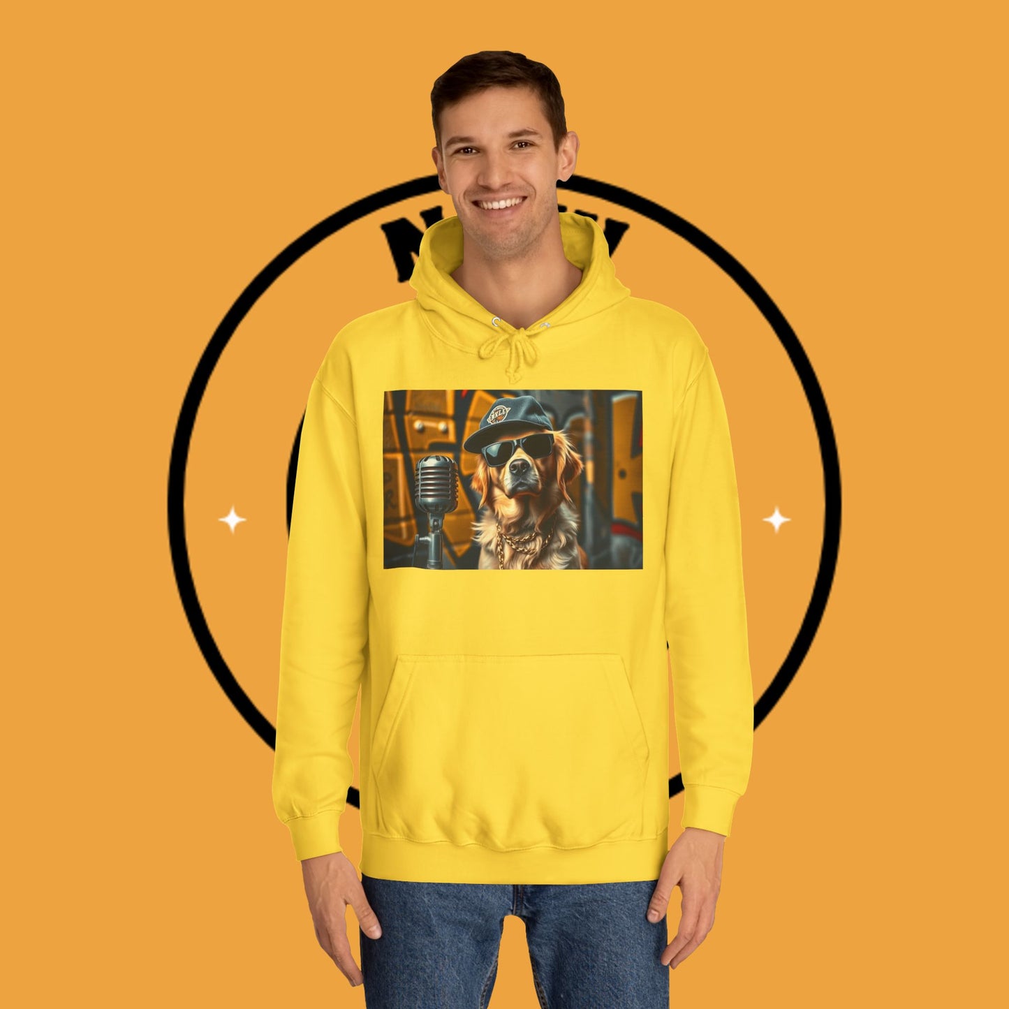 Hip Hop Hound - Cool Dog Rapper with Microphone - Rapper Dog Hoodie: Street Style Icon with Retro Vibes - Unisex Hoodie