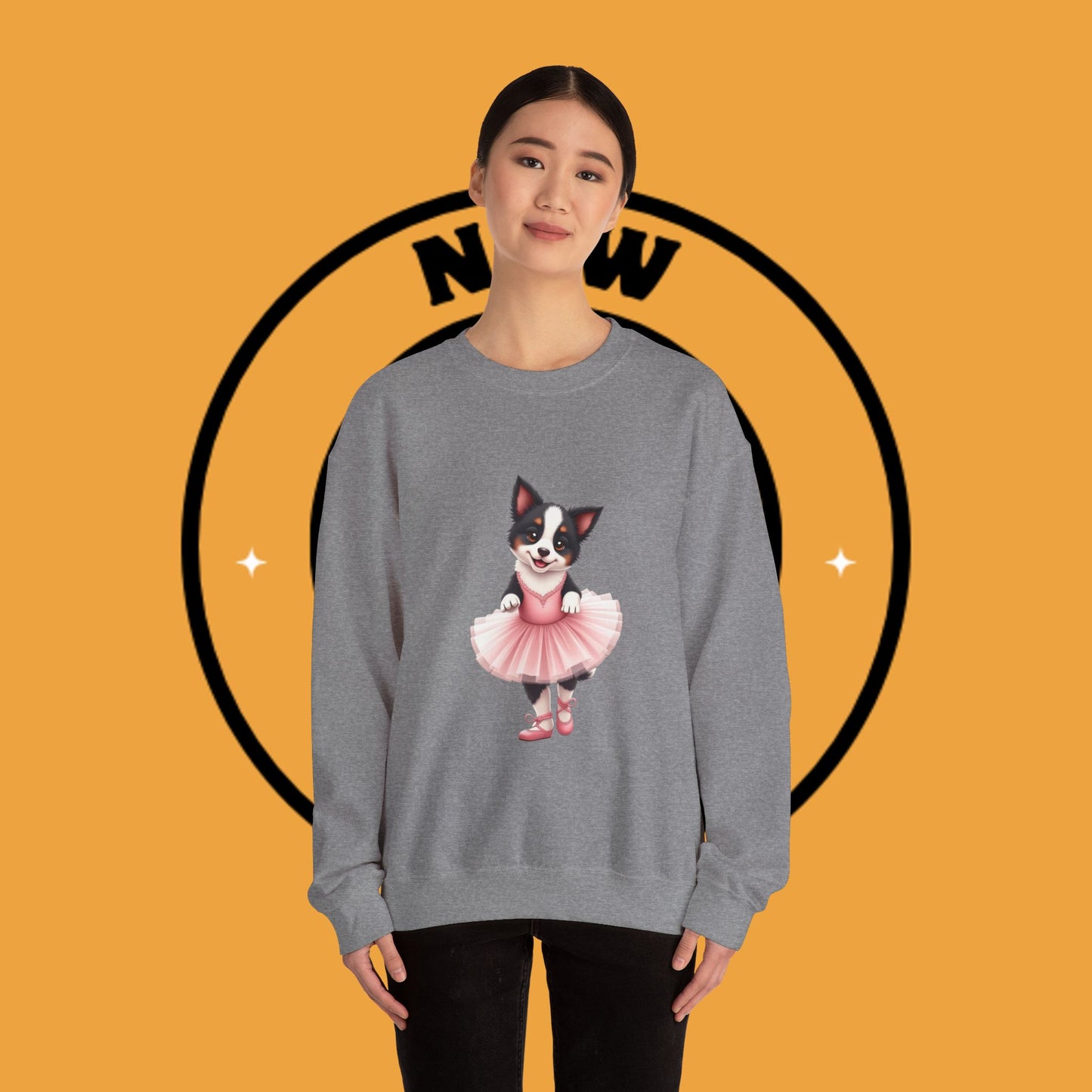 Cute Ballet Dog Crewneck Sweatshirt - Dancing Puppy in Pink Tutu Design | Kawaii Animal Lover Gift