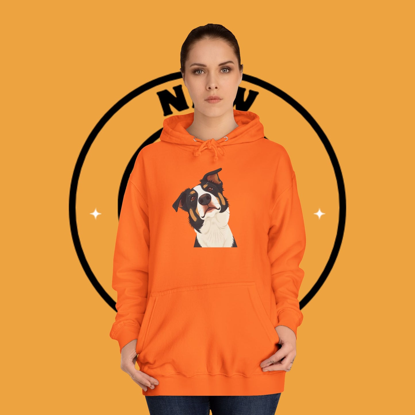 "Happy Border Collie Hoodie - Playful Cartoon Dog with Tilted Head Design | Cute Animal Streetwear"