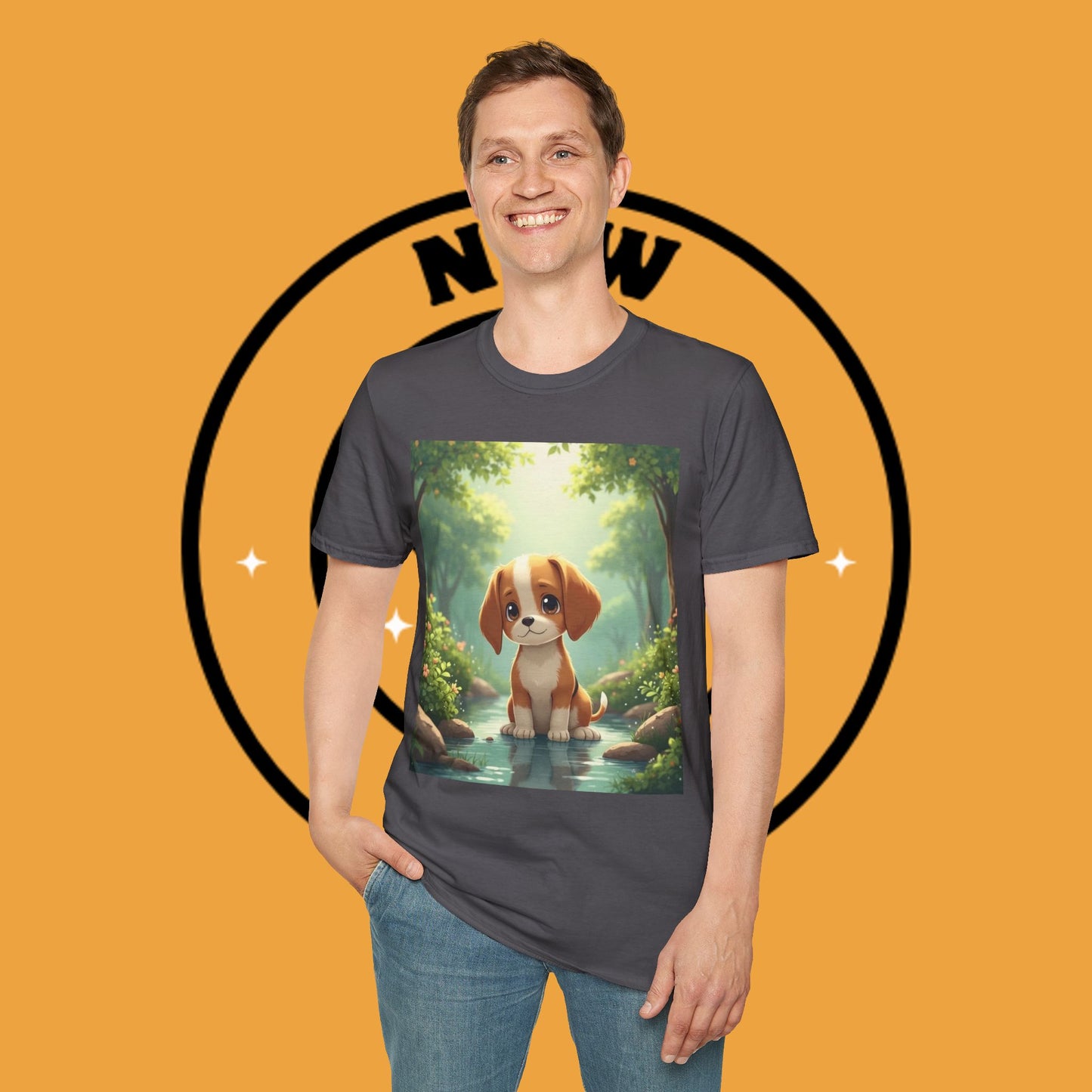 Magical Forest Beagle Puppy T-Shirt - Enchanted Nature Scene with Adorable Dog Design