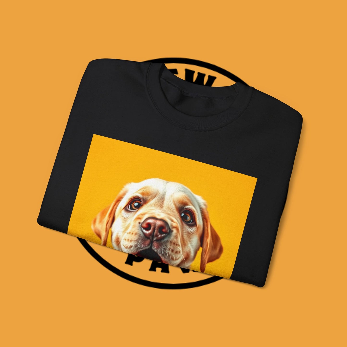 Unisex Dog Lover Crewneck Sweatshirt - Smiling Yellow Lab on vibrant yellow background