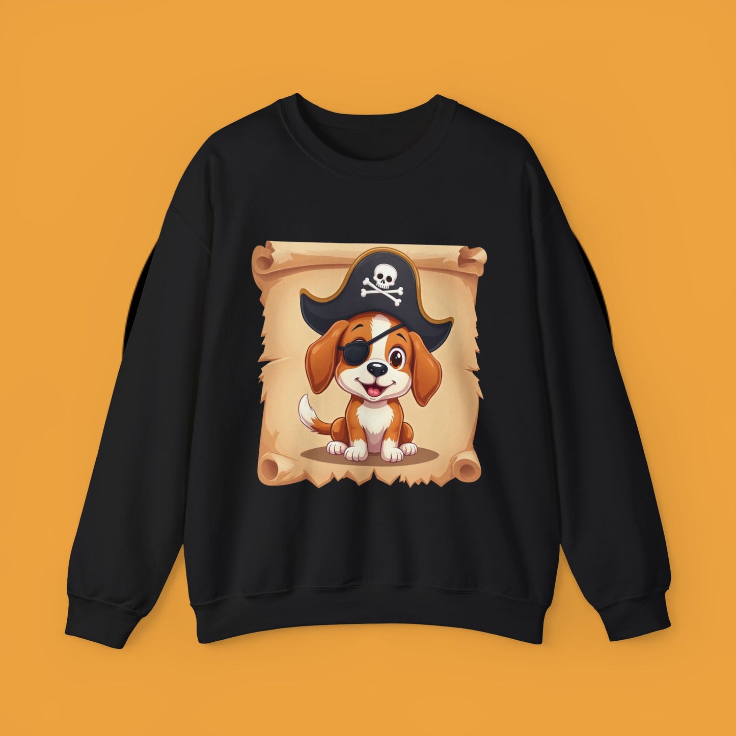 Pirate Dog Crewneck Sweatshirt - Buccaneer Beagle Design with Patch and Hat