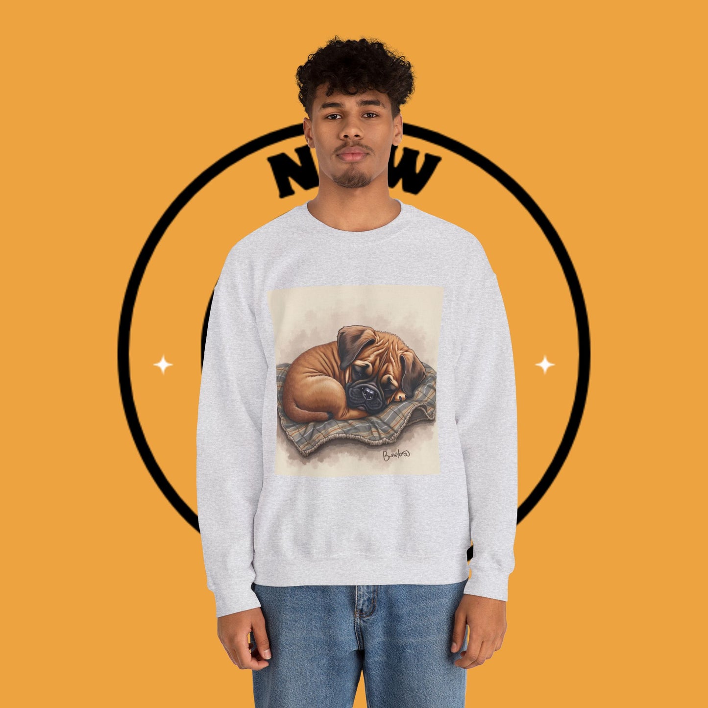 Sleeping Boxer Puppy Crewneck Sweatshirt - Cozy Dog Art Design - Comfort Wear for Pet Lovers
