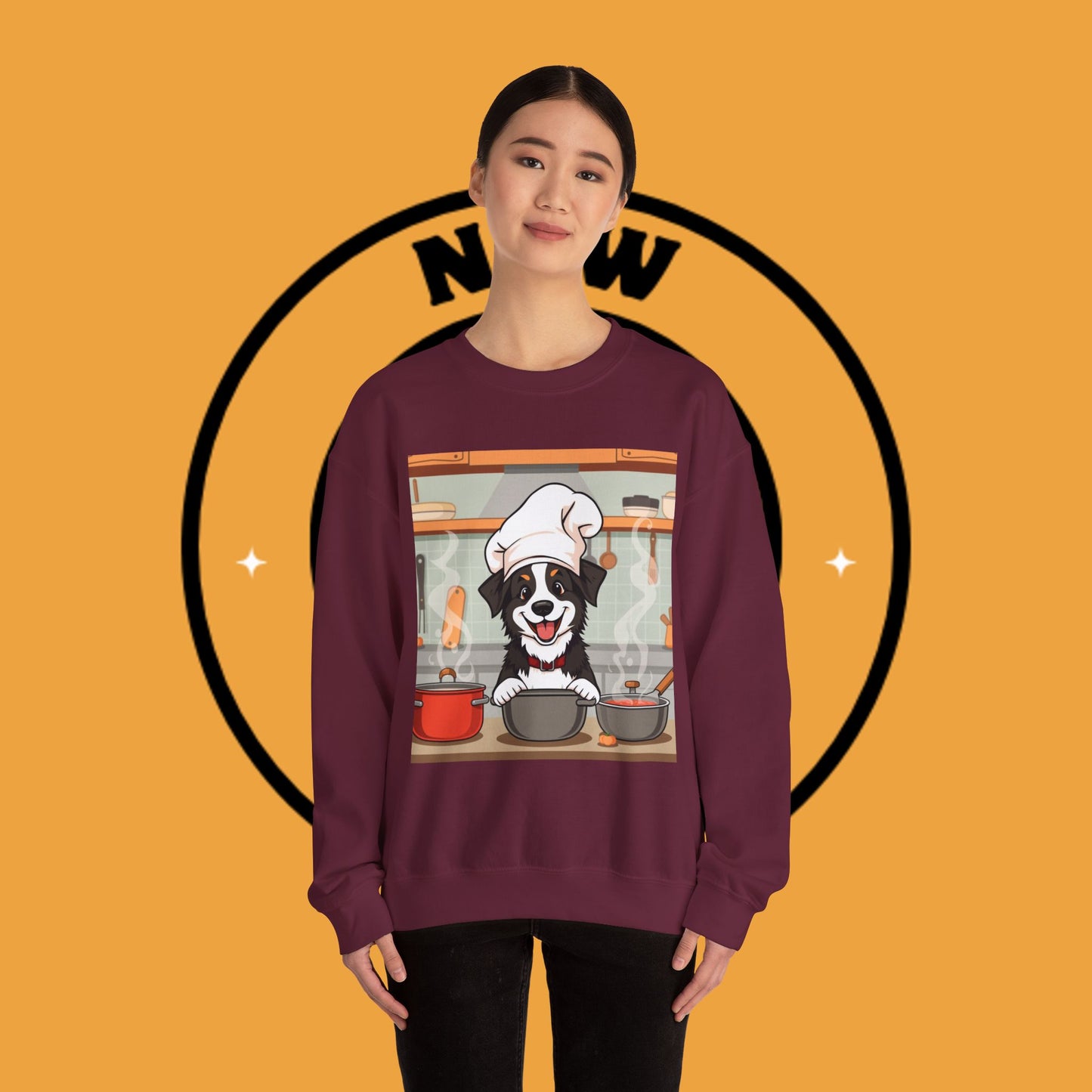 Chef Dog Crewneck Sweatshirt - Cute Puppy Cook with Chef Hat Kitchen Design | Culinary Lover Gift