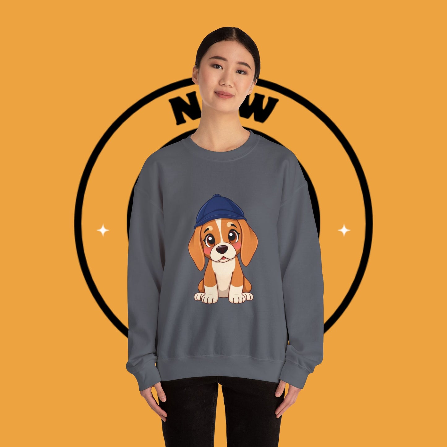 Beagle Puppy Crewneck Sweatshirt with Hat - Adorable Kawaii Dog Design