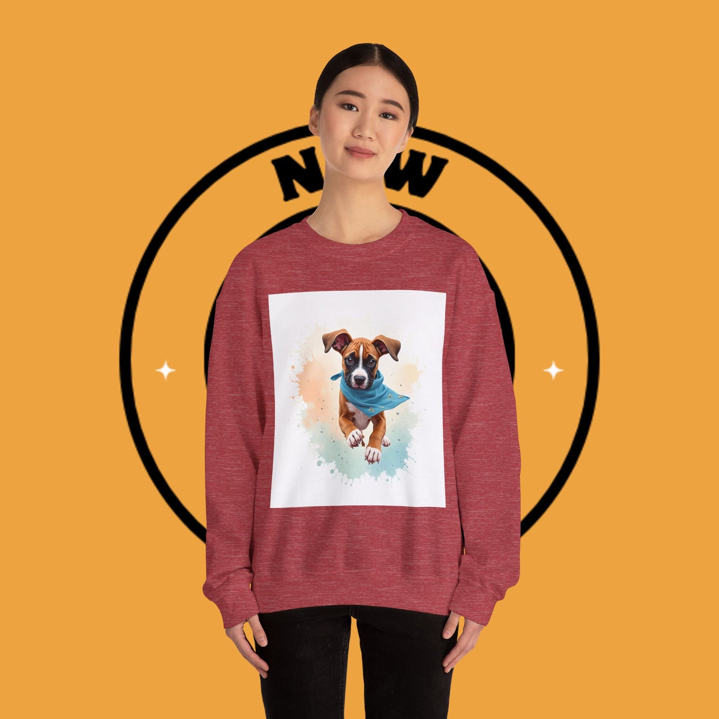 Watercolor Puppy Bandana Crewneck Sweatshirt - Artistic Dog Portrait - Unique Pet Lover Gift