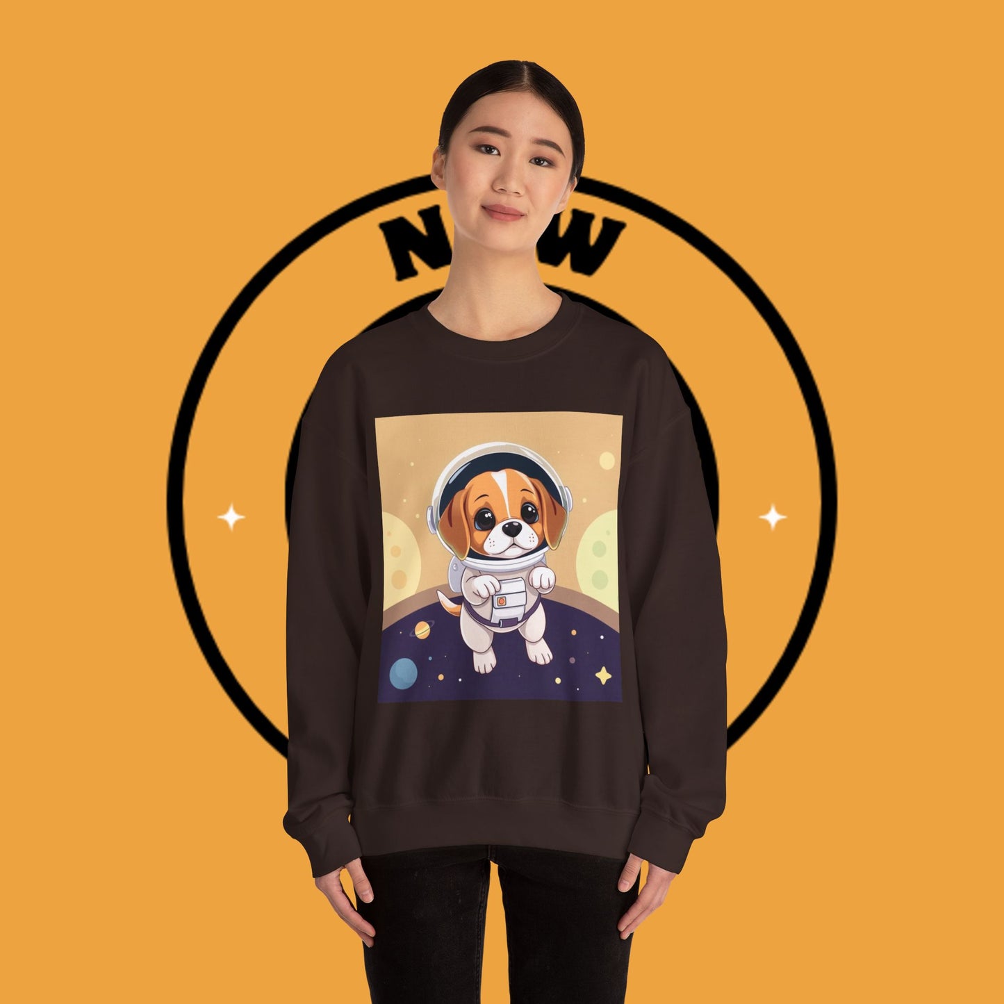 Astronaut Dog Crewneck Sweatshirt - Space Beagle Design with Helmet and Planets